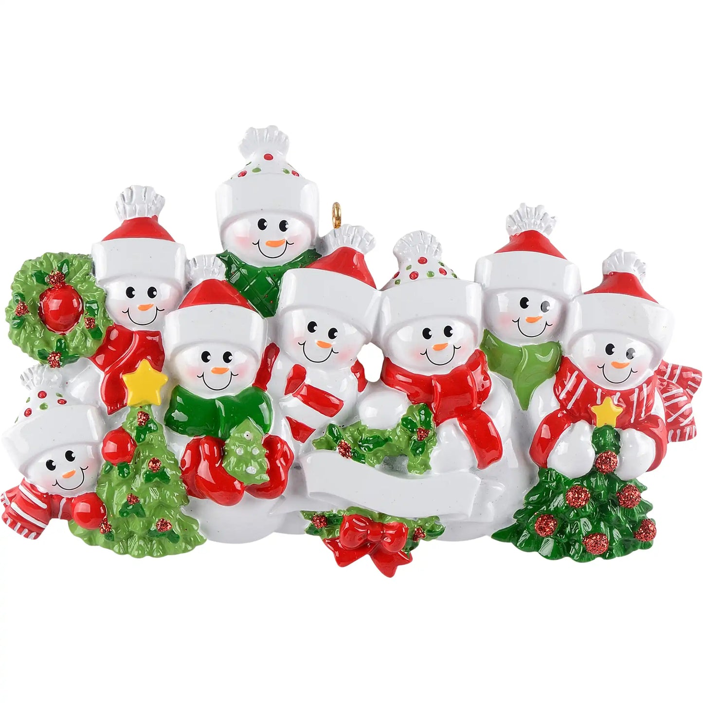 Snowman Family of 8 Personalized Ornament