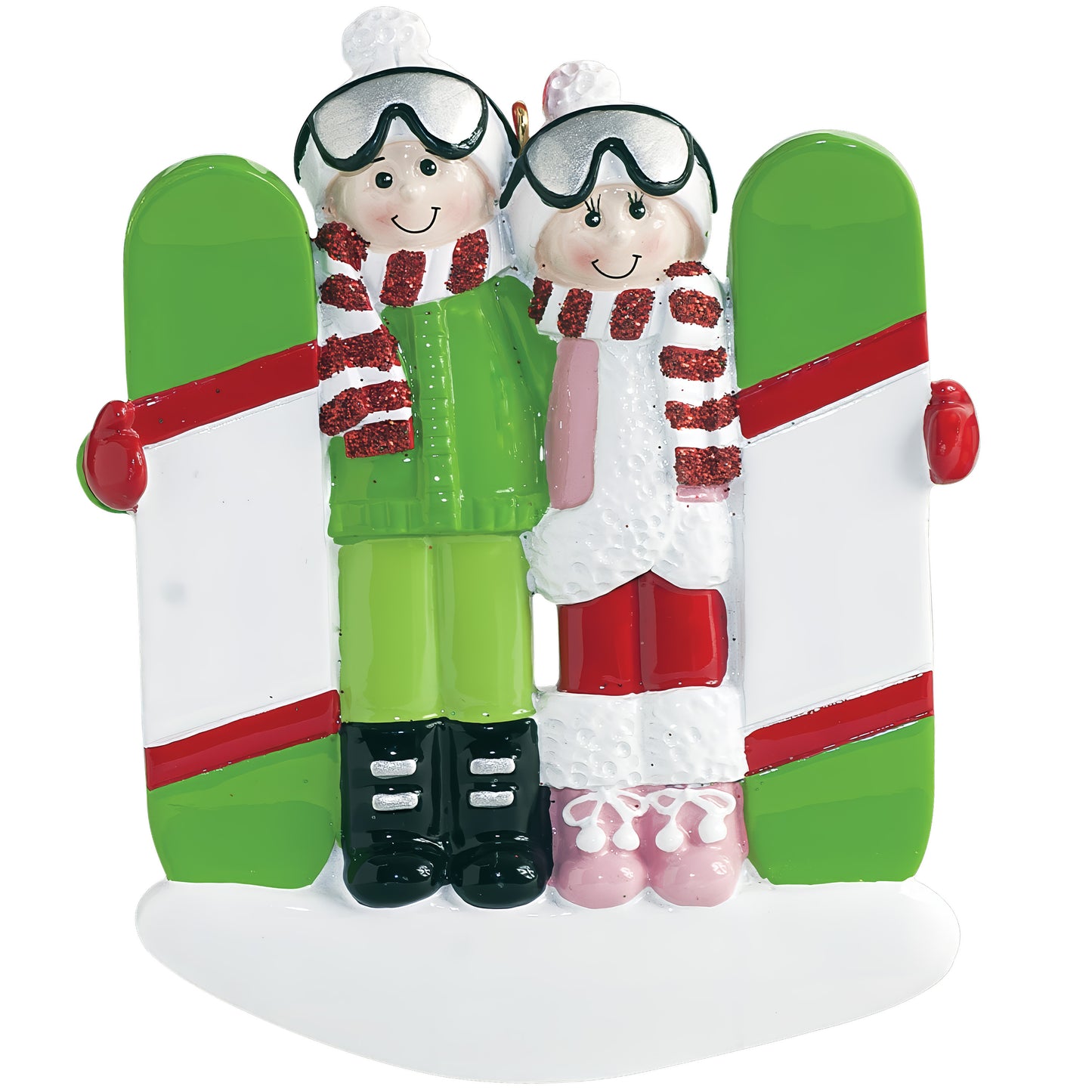 Adorno navideño de pareja de snowboarders