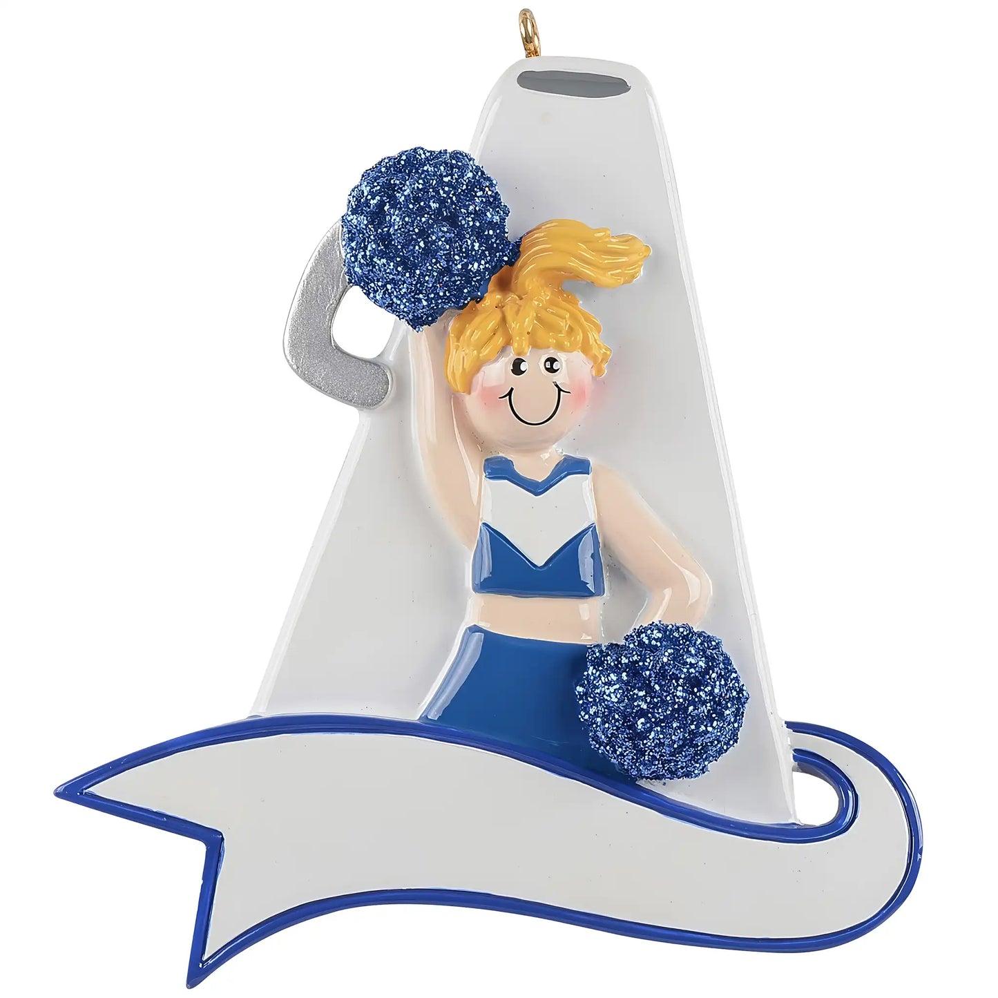 Adorno navideño con megáfono azul de animadora - Rubio