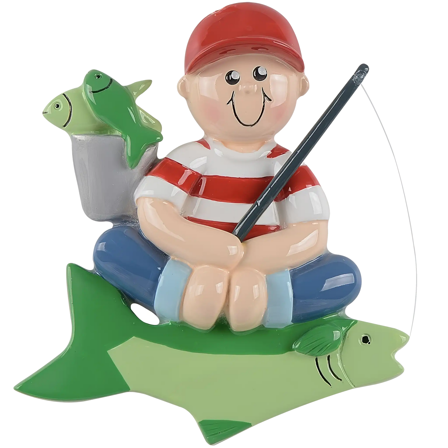 Adorno navideño de niño pescador