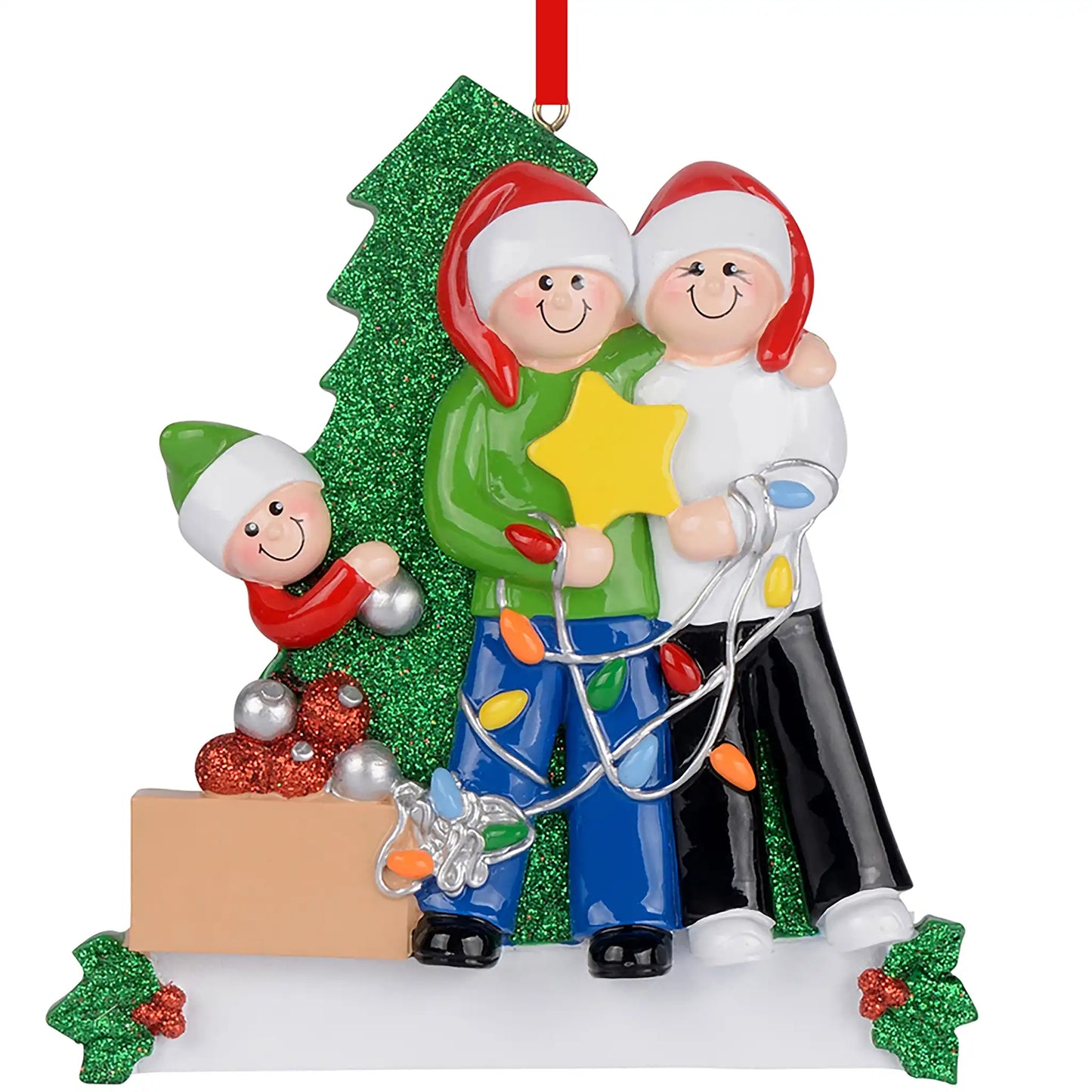 Decorando el árbol de Navidad Adorno navideño de familia de 3
