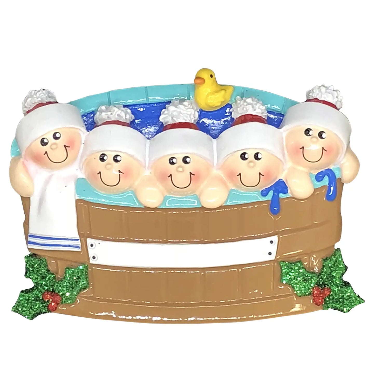 Adorno navideño familiar de 5 personas con jacuzzi