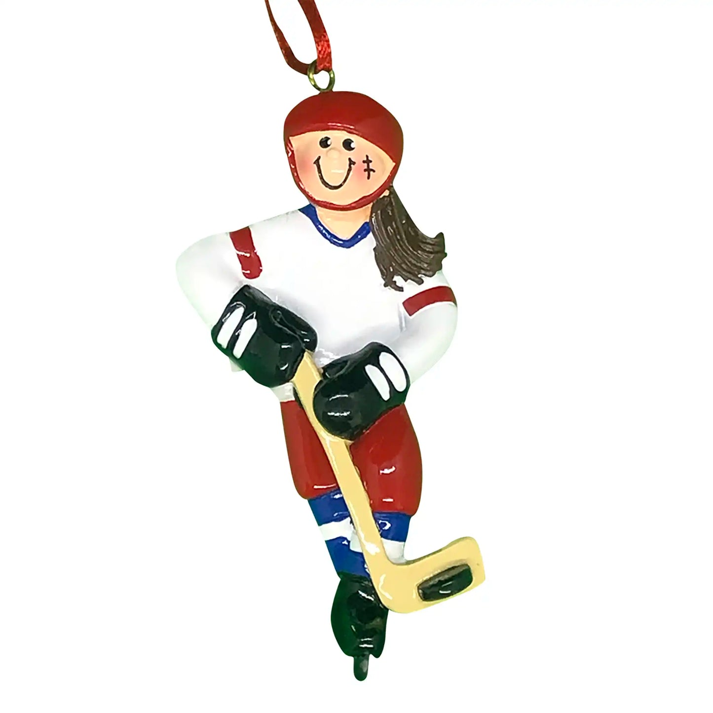 Adorno navideño de chica de hockey sobre hielo