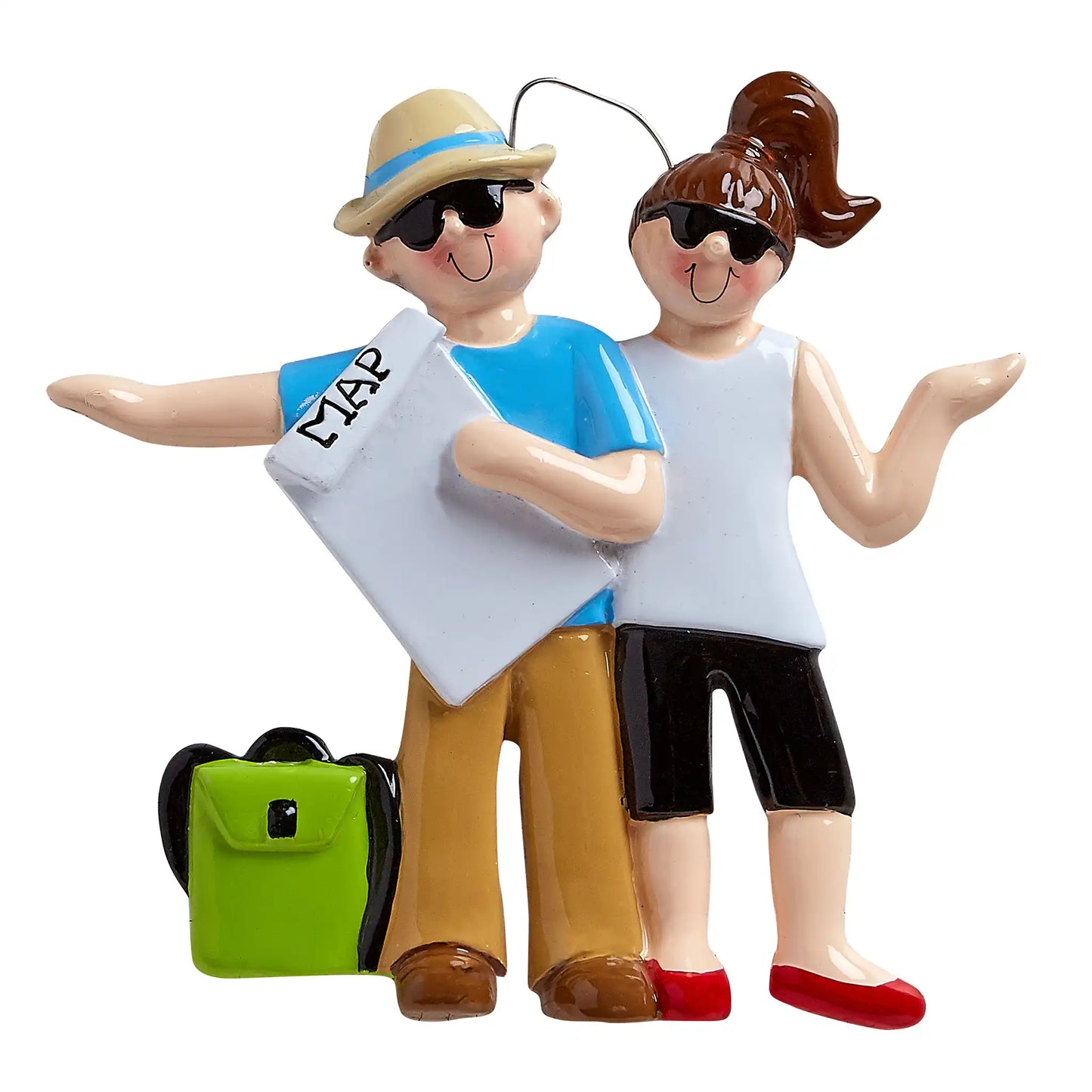 Adorno navideño de pareja viajera