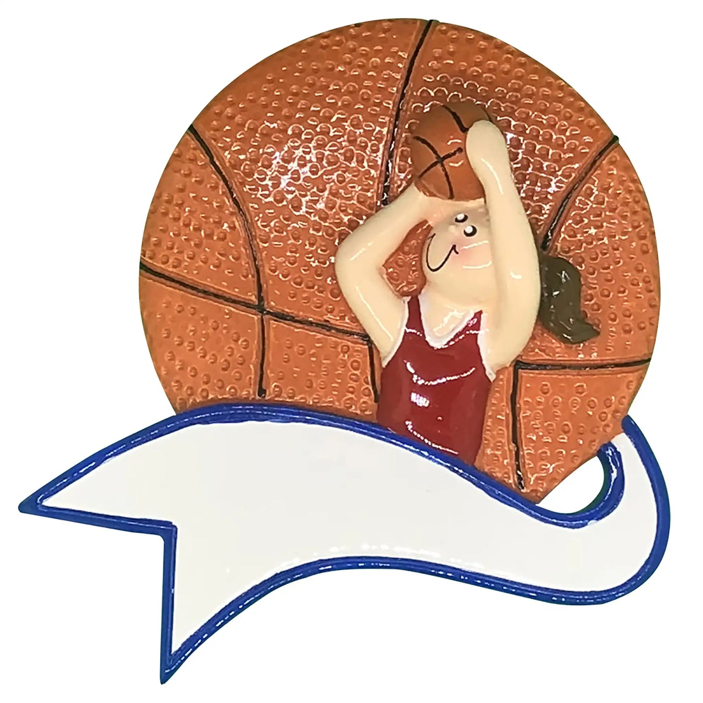 Adorno navideño de niña con tiro de baloncesto