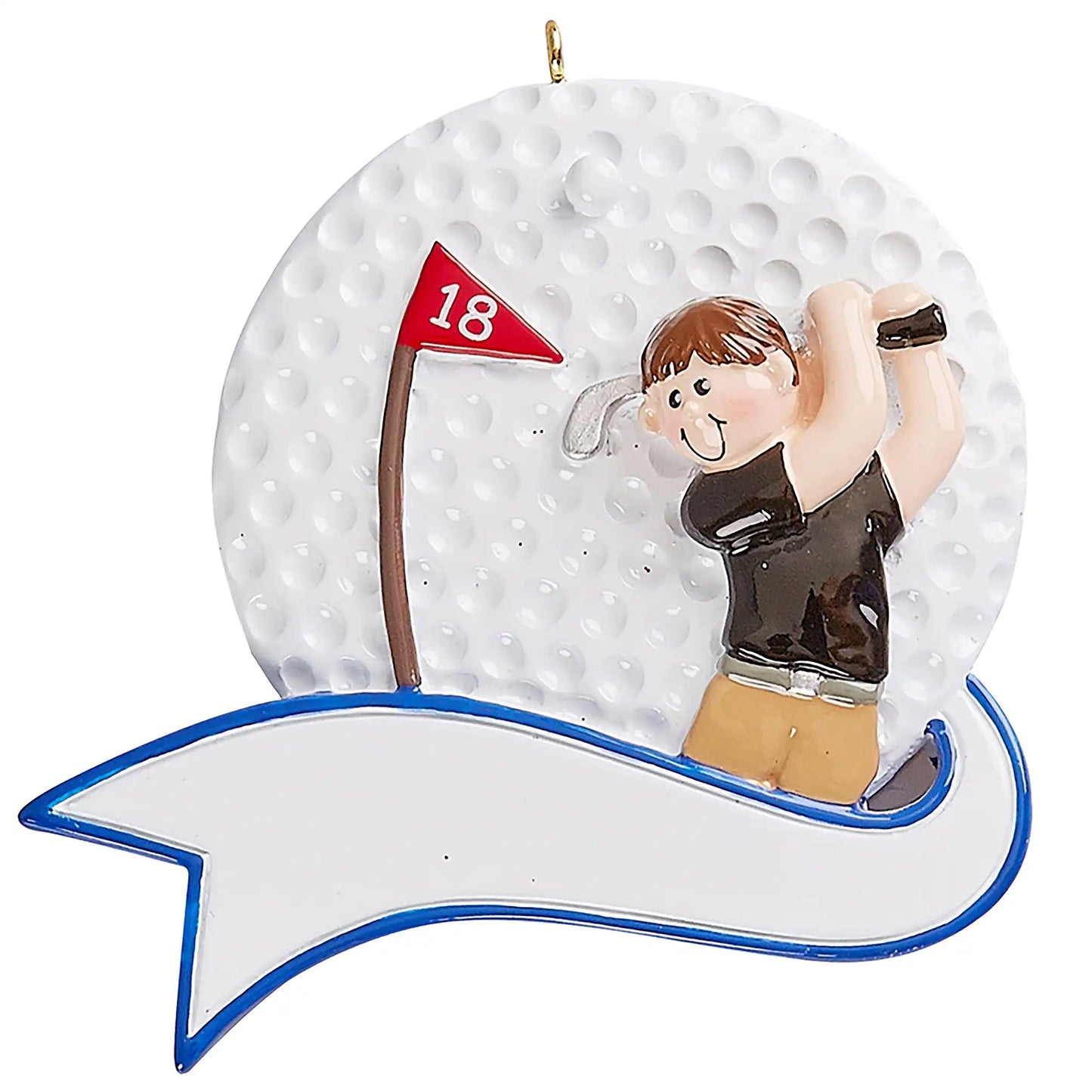 Adorno navideño de golfista con swing