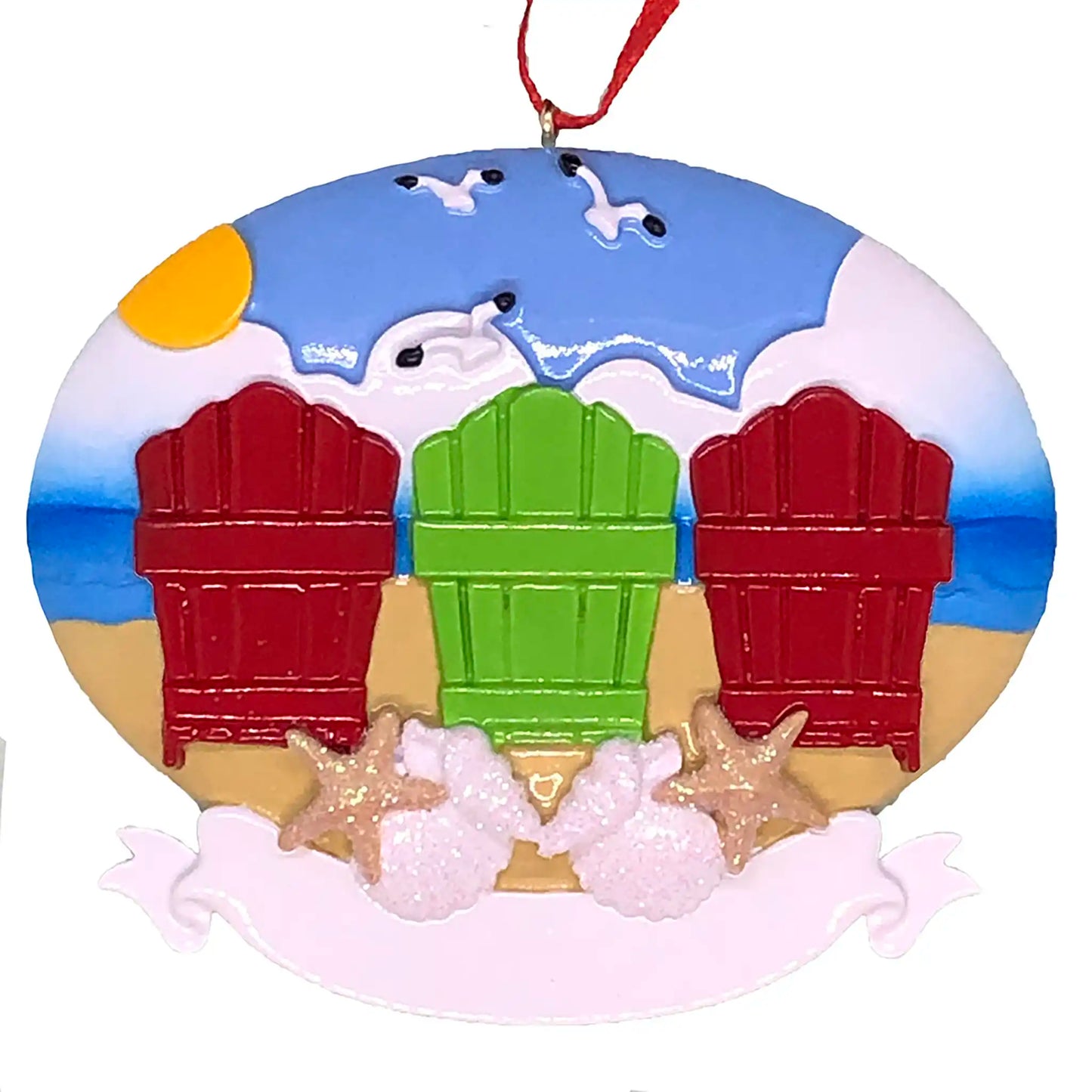 Beach Adirondack Family of 3 Christmas Ornament