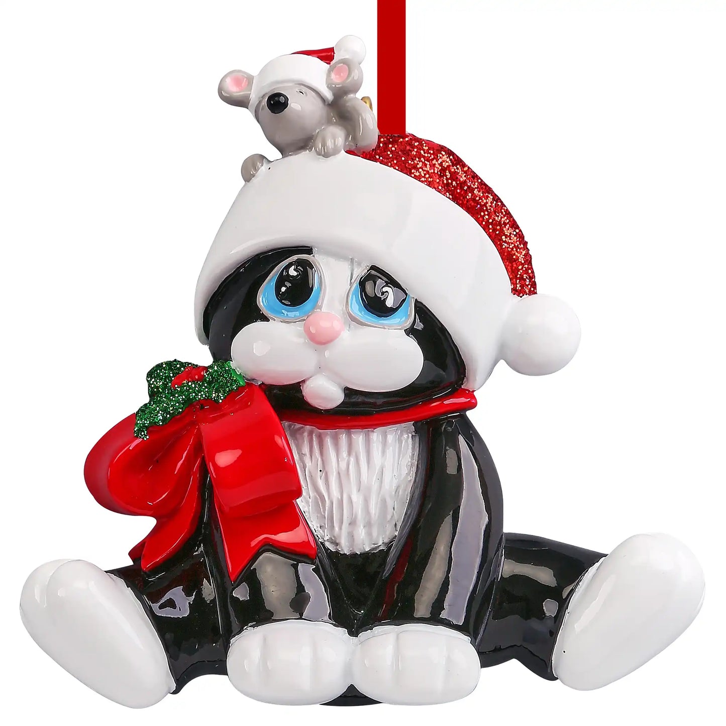 Adorno navideño de gato blanco y negro