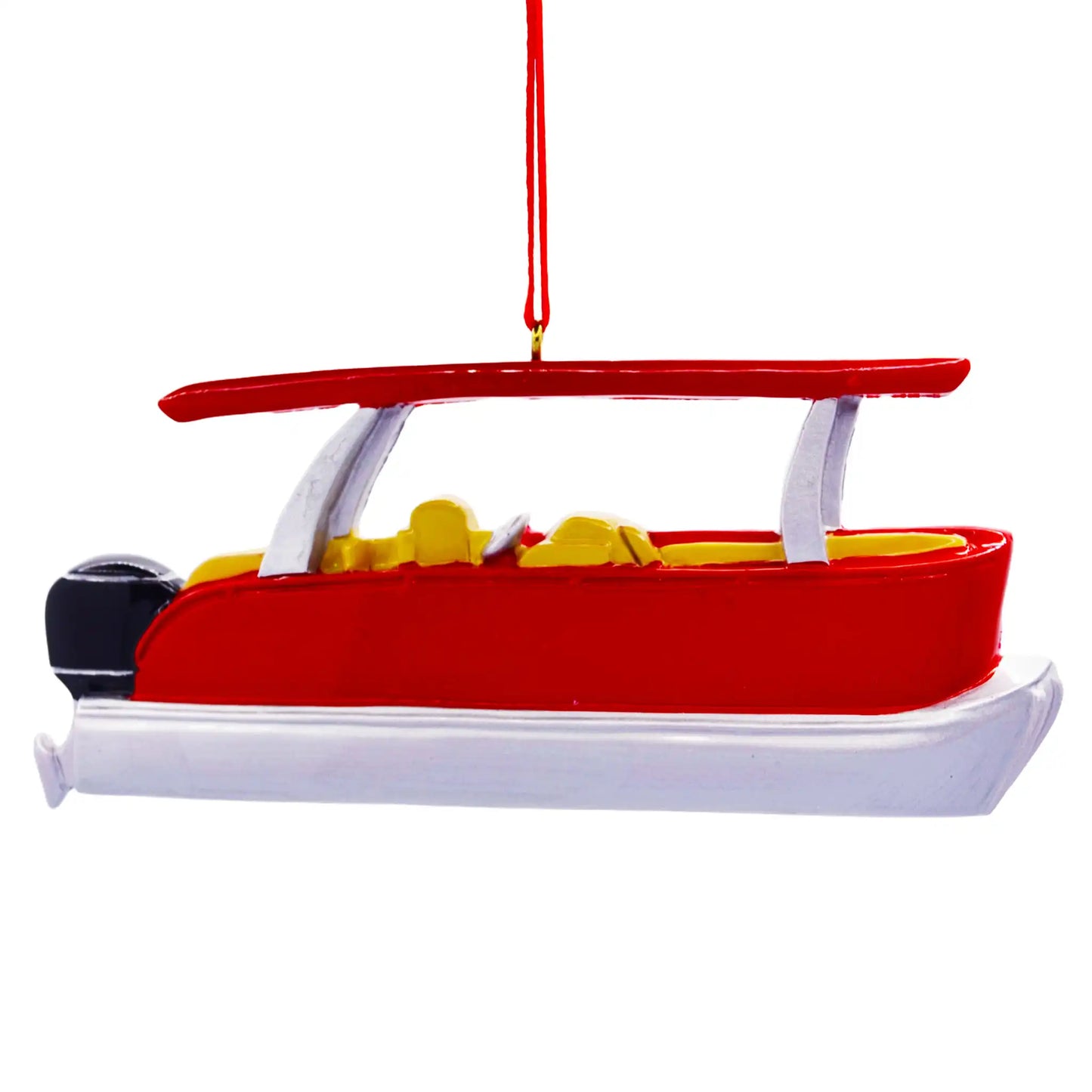 Red Pontoon Boat Christmas Ornament