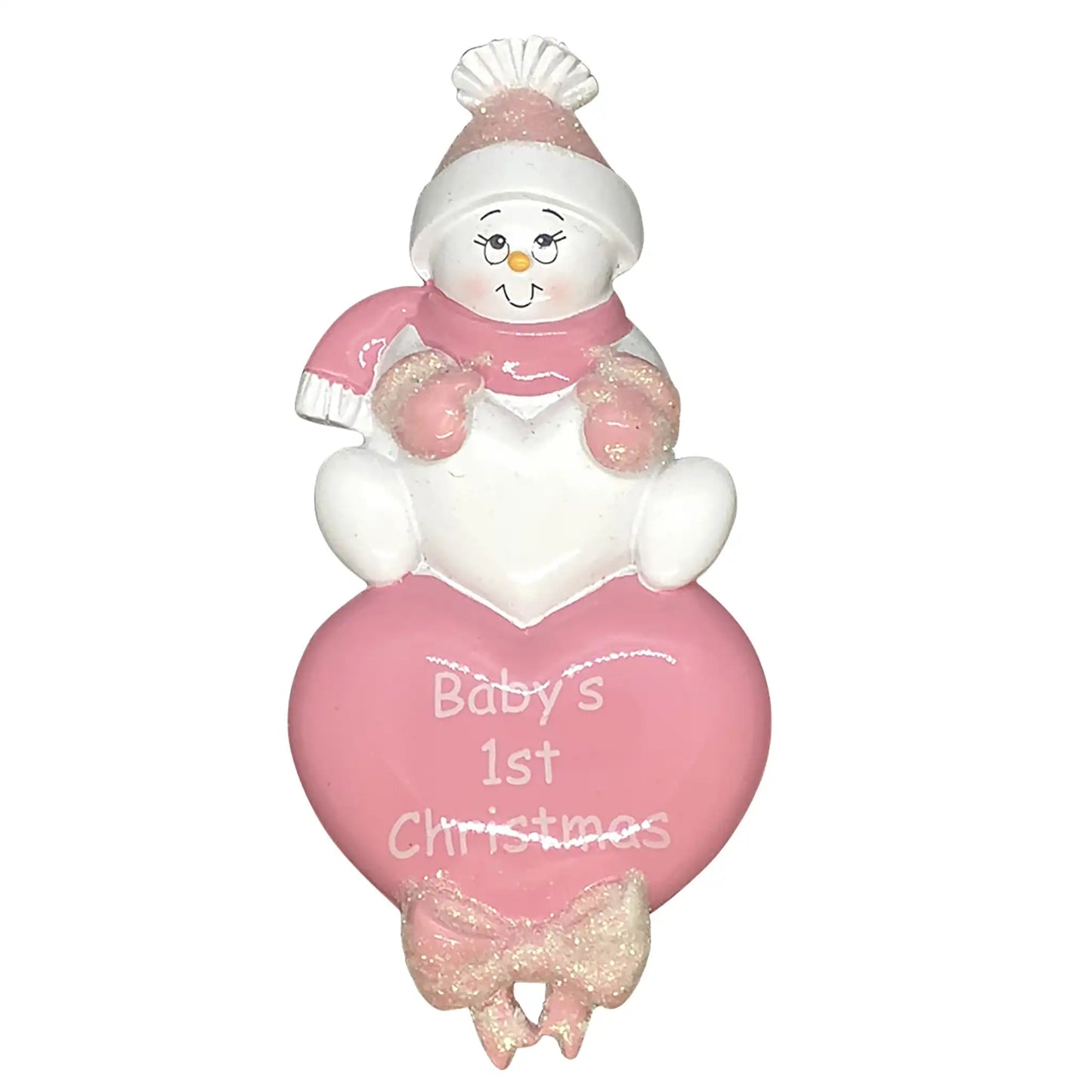 Pink Baby's 1st Christmas Snowbaby Heart Personalized Ornament