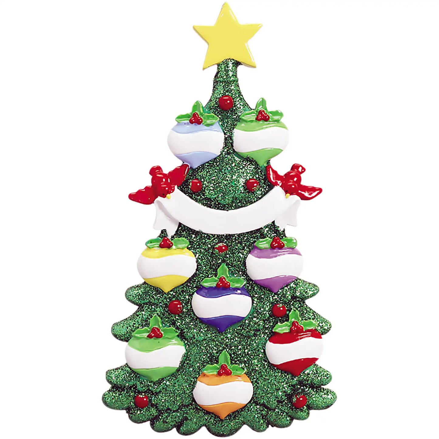 Green Glitter Tree Family of 8 Christmas Ornament