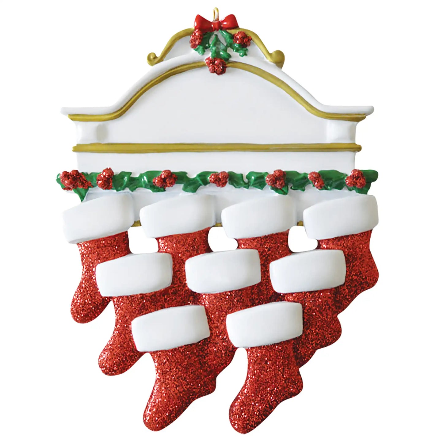 Red Stockings Family of 9 Christmas Ornament