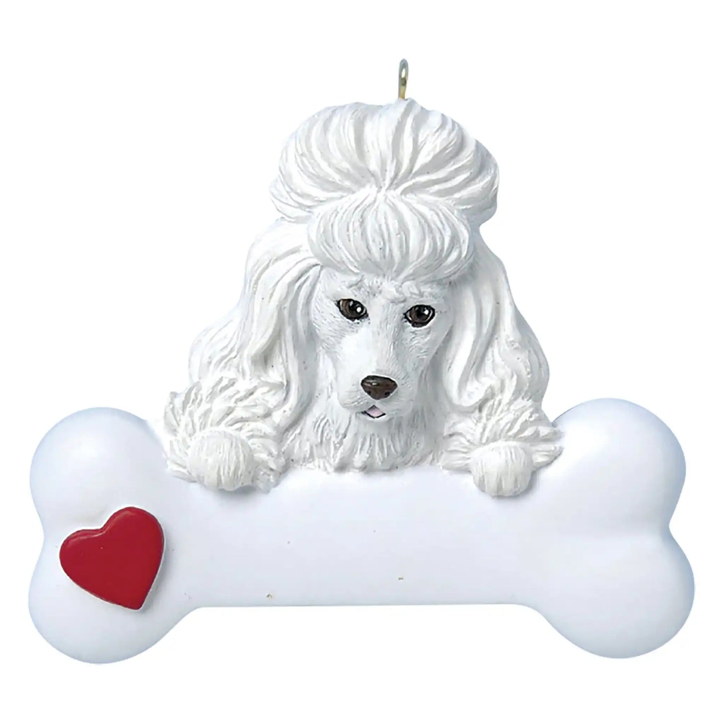 Adorno navideño con forma de hueso de perro caniche blanco