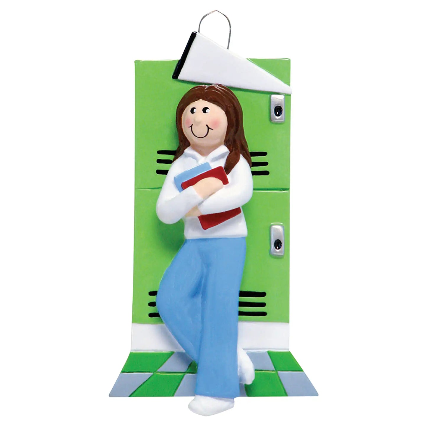 School College Girl Personalized Ornament - Brunette