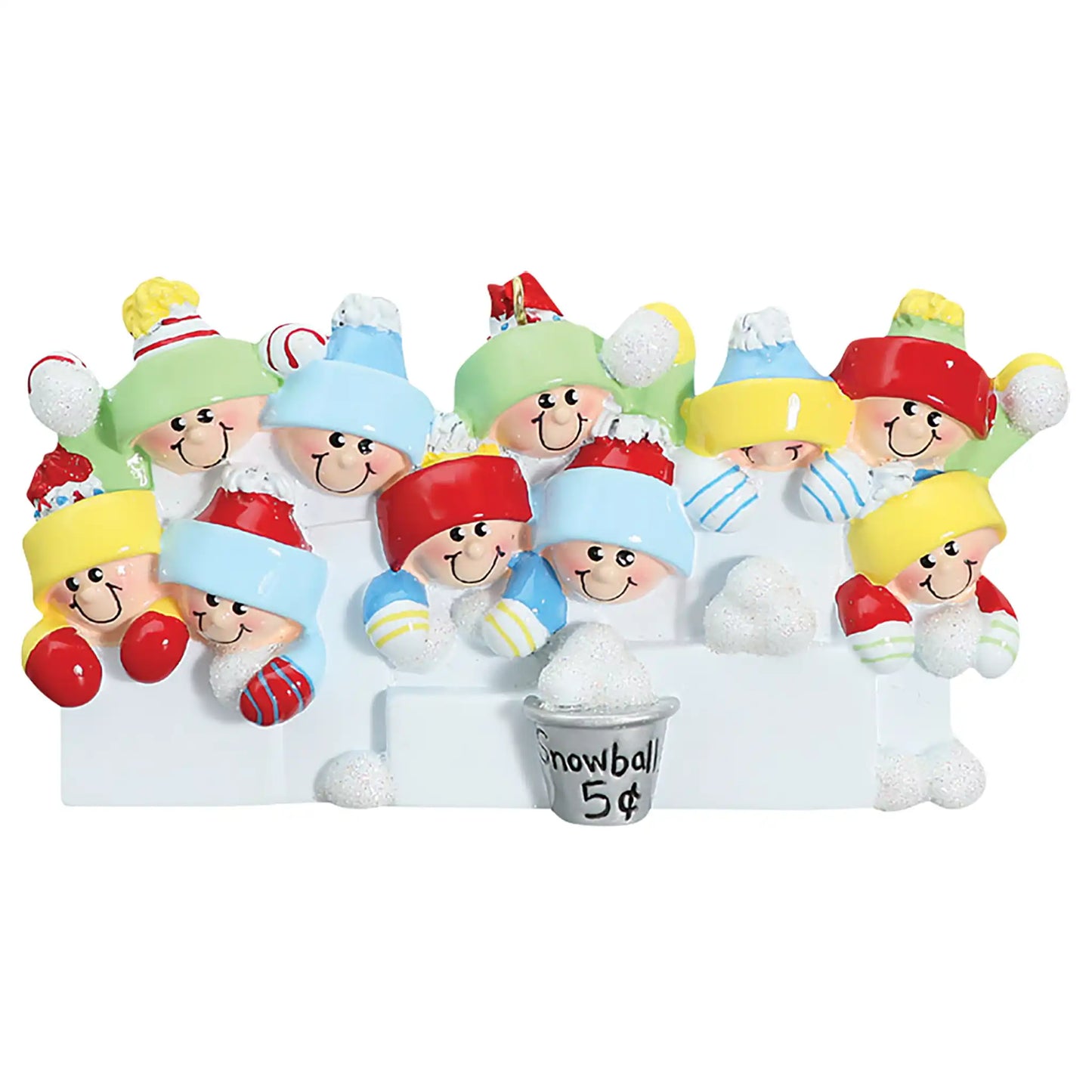Snowball Fight Family of 10 Christmas Ornament