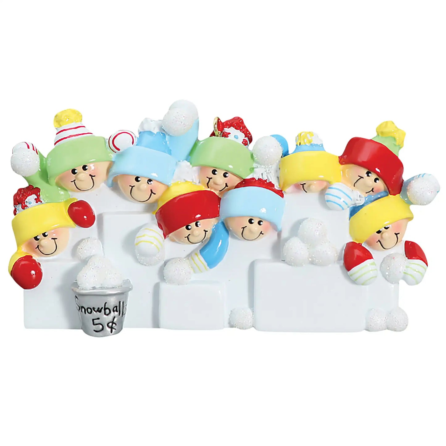 Snowball Fight Family of 9 Christmas Ornament