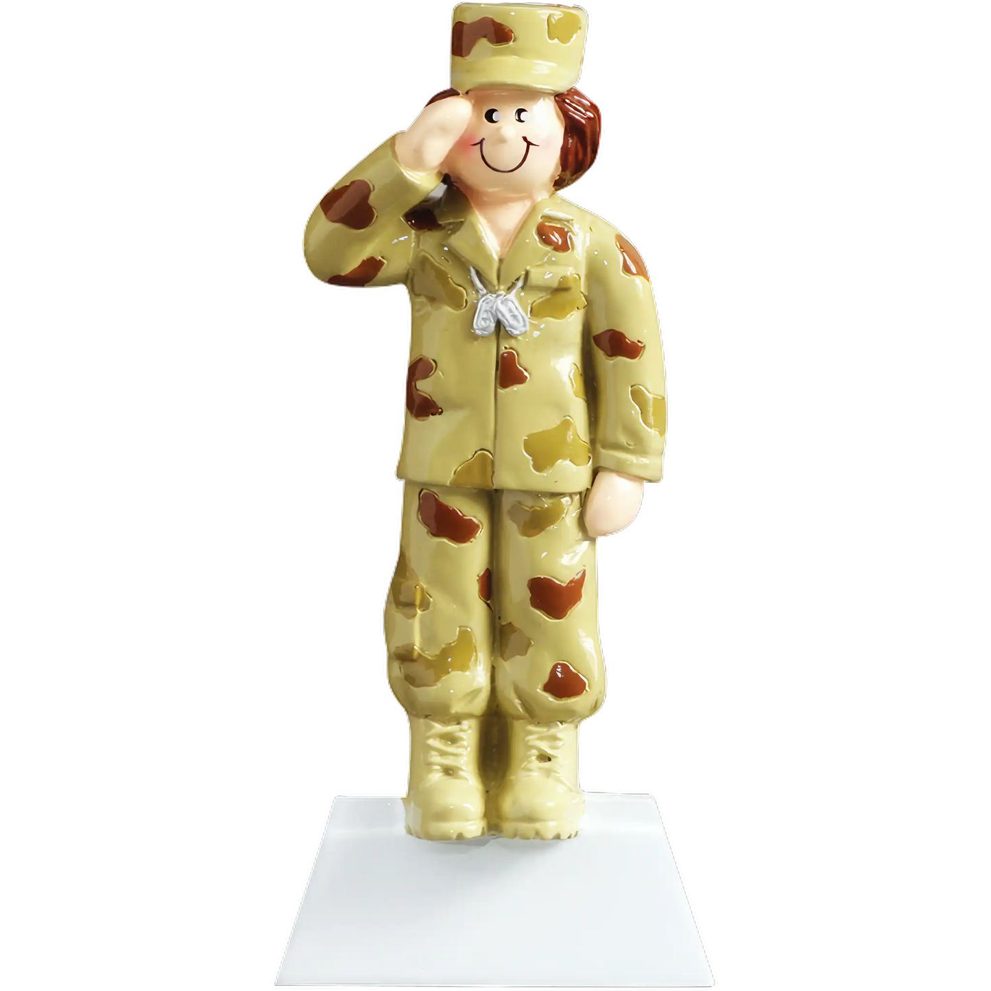 Adorno navideño de niña del ejército