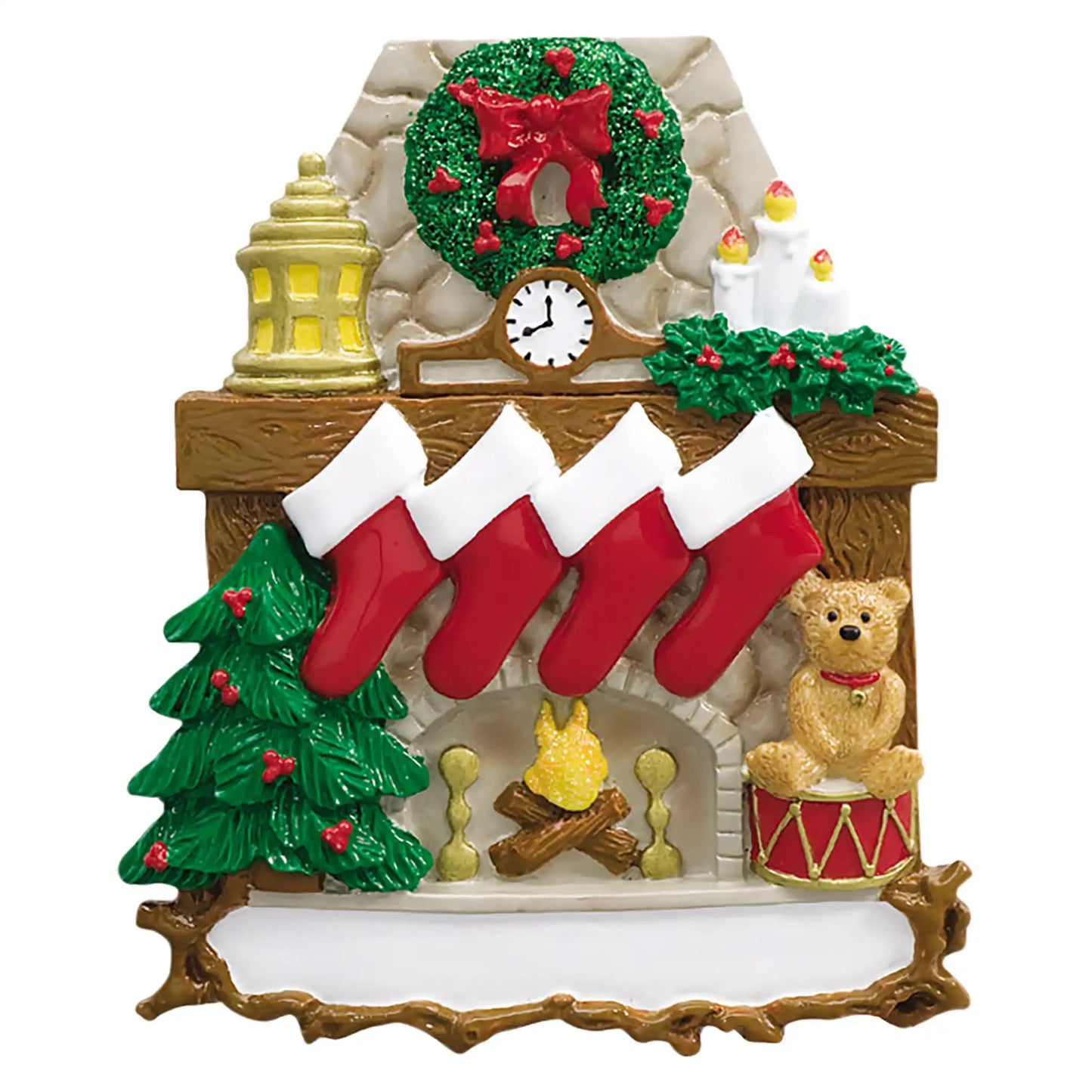 Adorno navideño de familia de 4 con chimenea