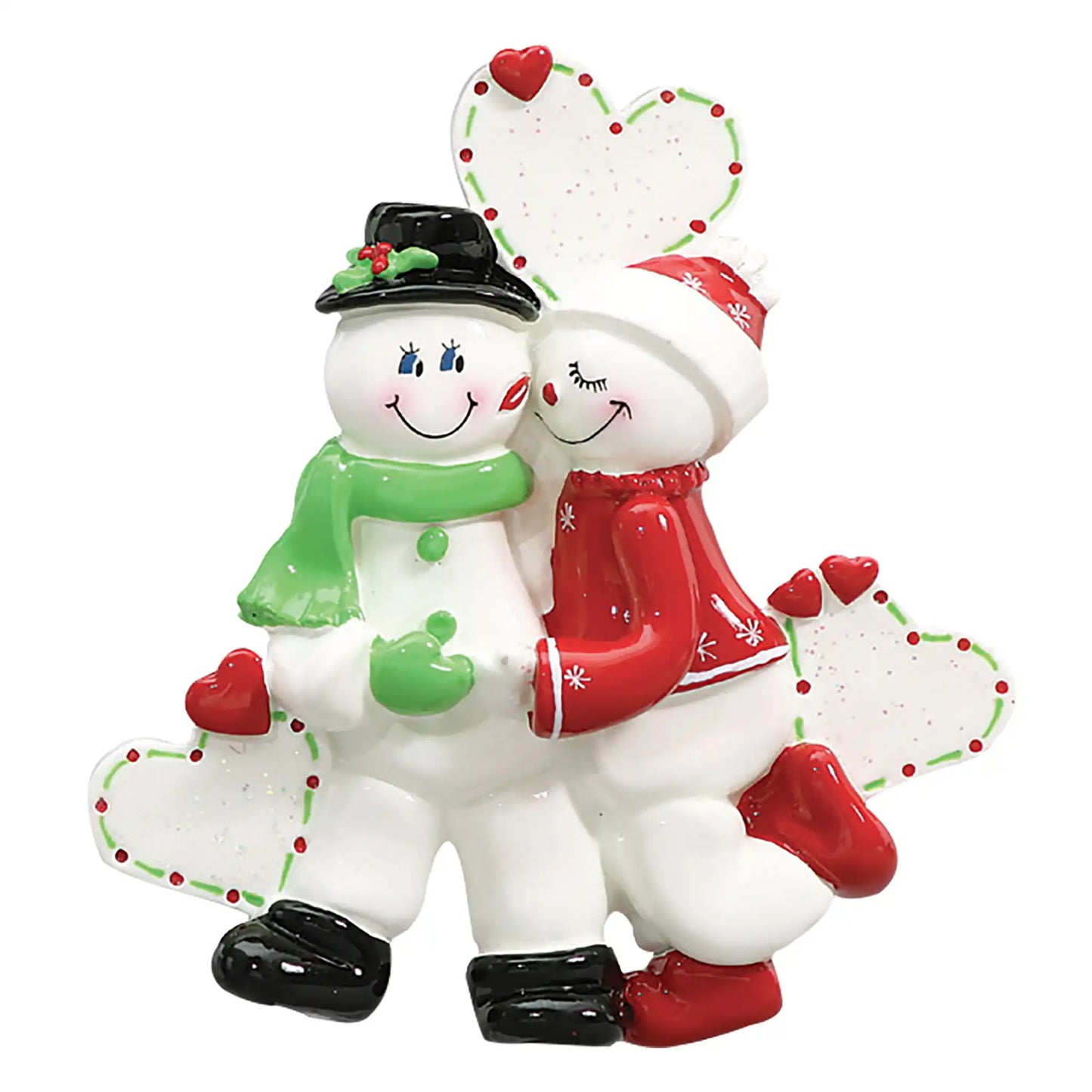 Adorno navideño de pareja de enamorados en la nieve