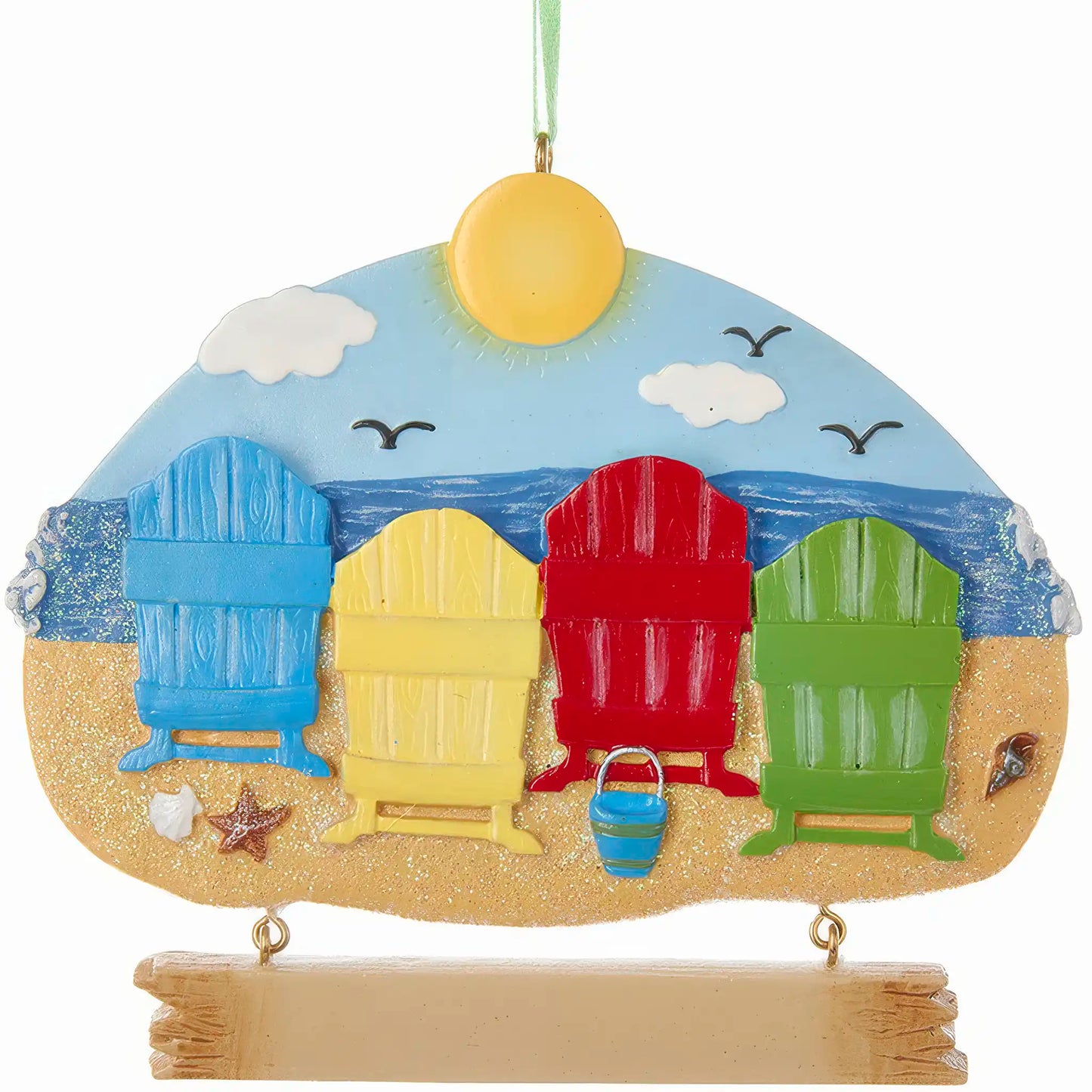 Adorno navideño de familia de 4 en la playa