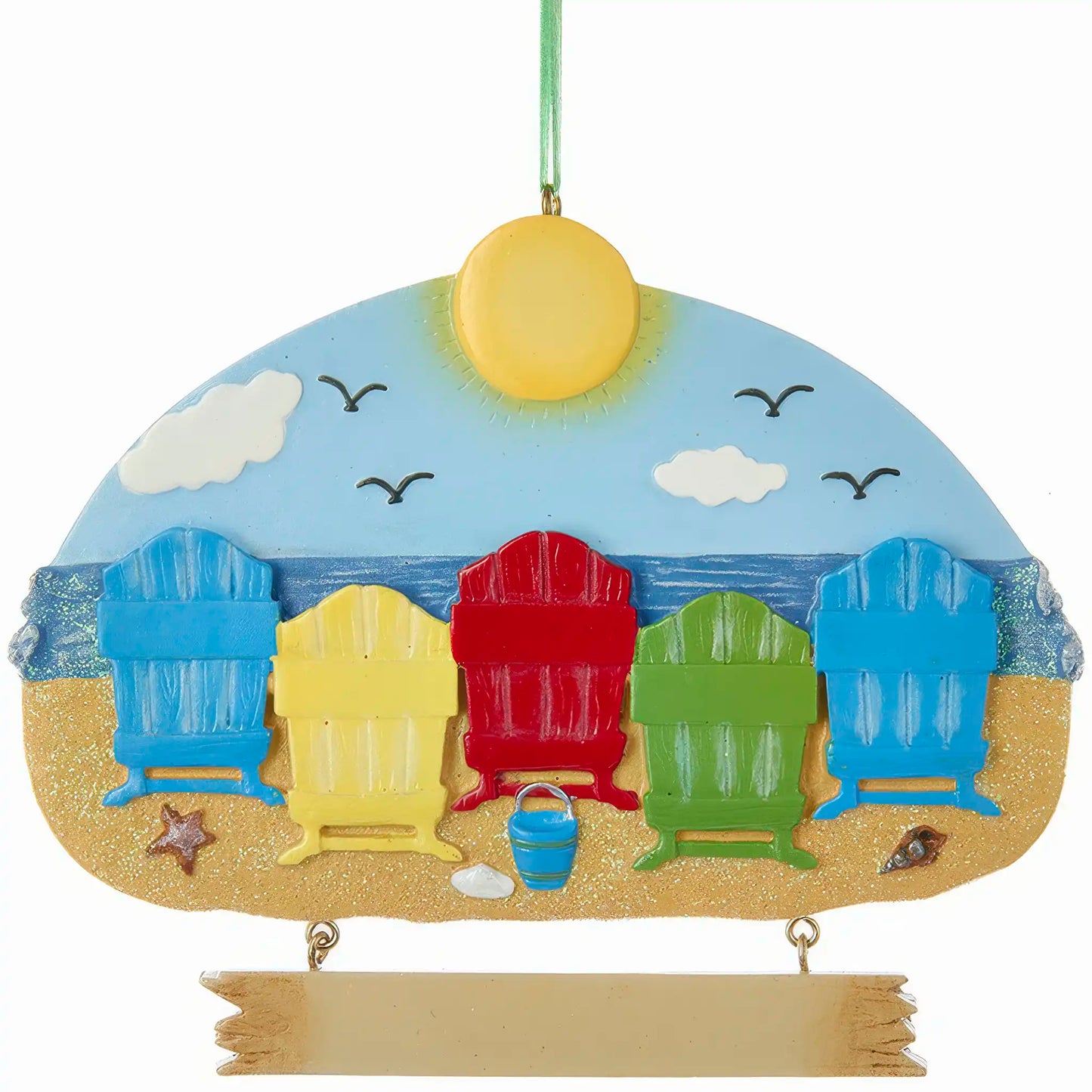 Adorno navideño de familia de 5 en la playa