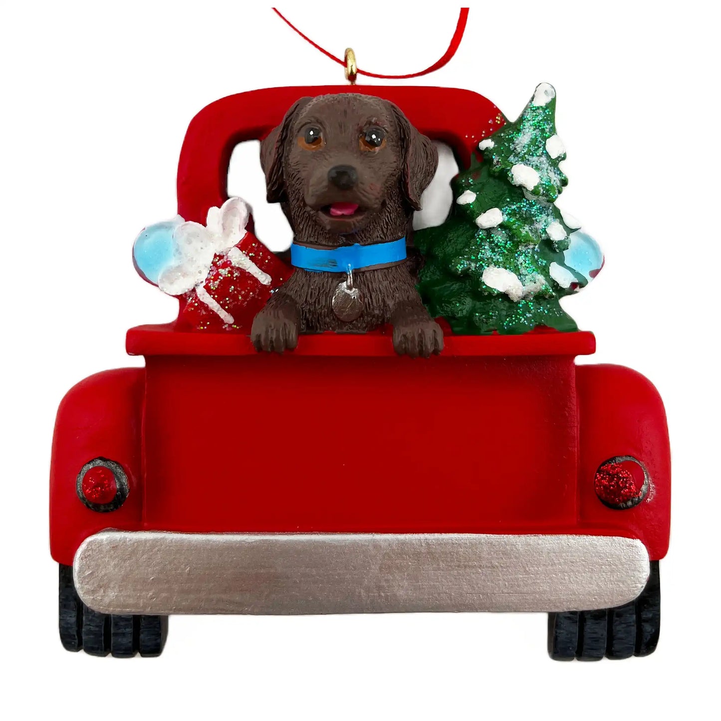 Chocolate Lab in Vintage Truck Christmas Ornament