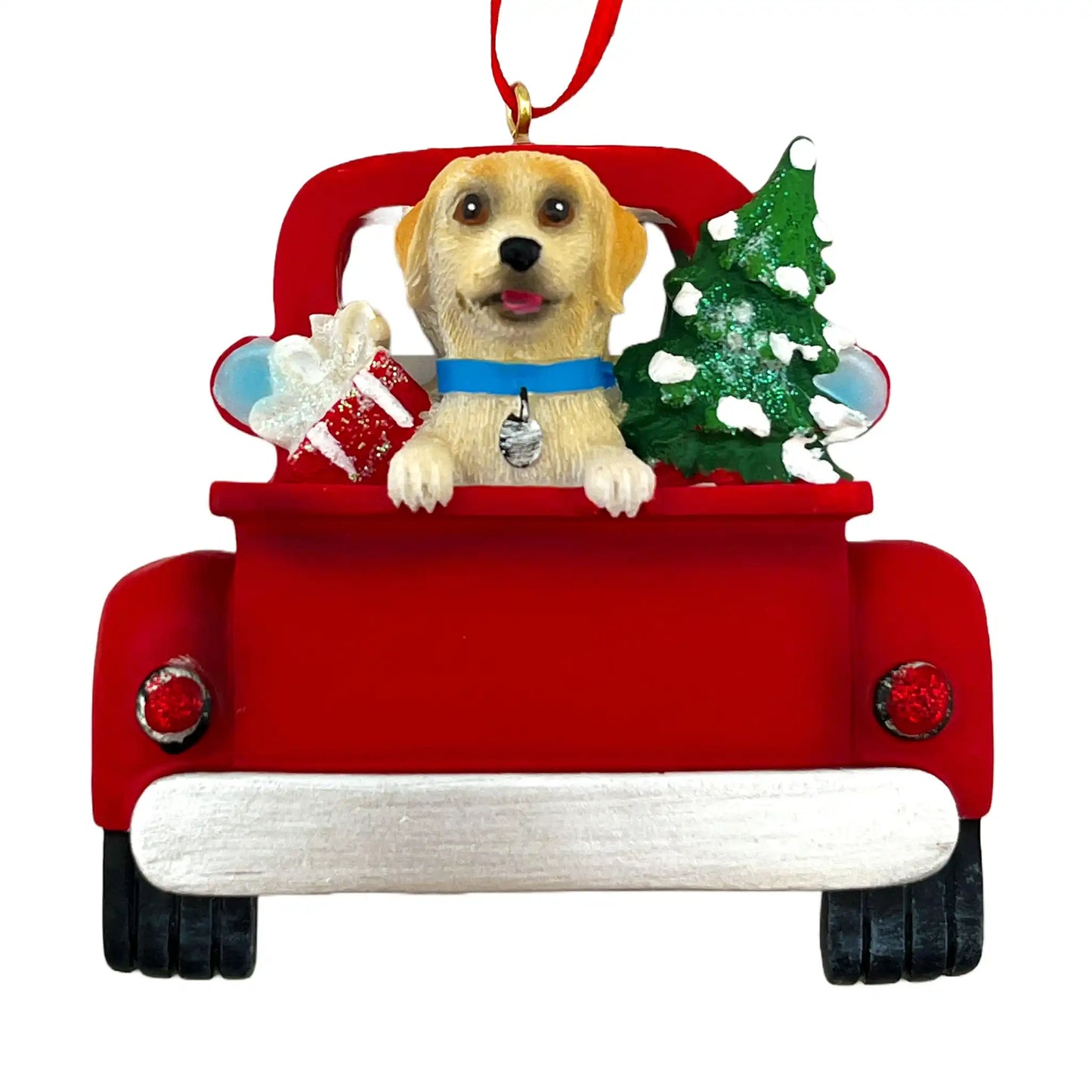 Yellow Labrador in Vintage Truck Christmas Ornament
