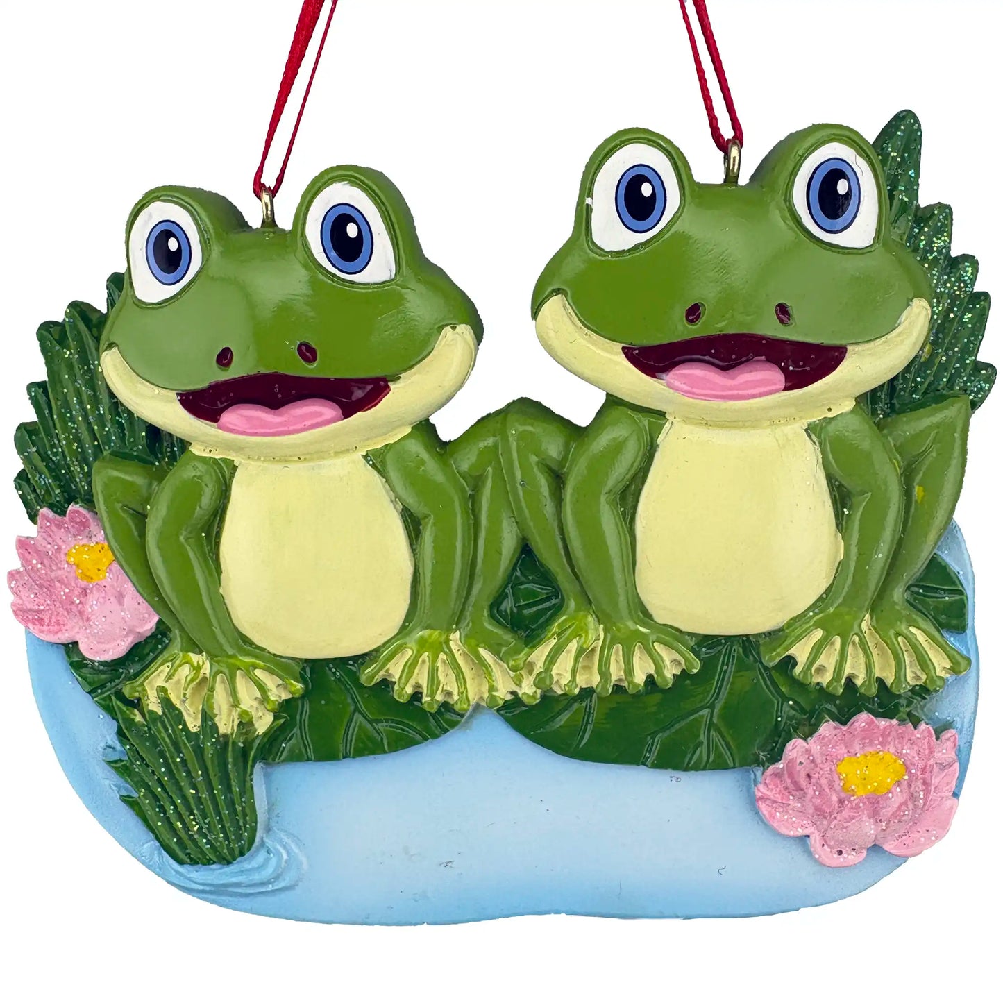 Adorno personalizado de pareja de ranas en el estanque