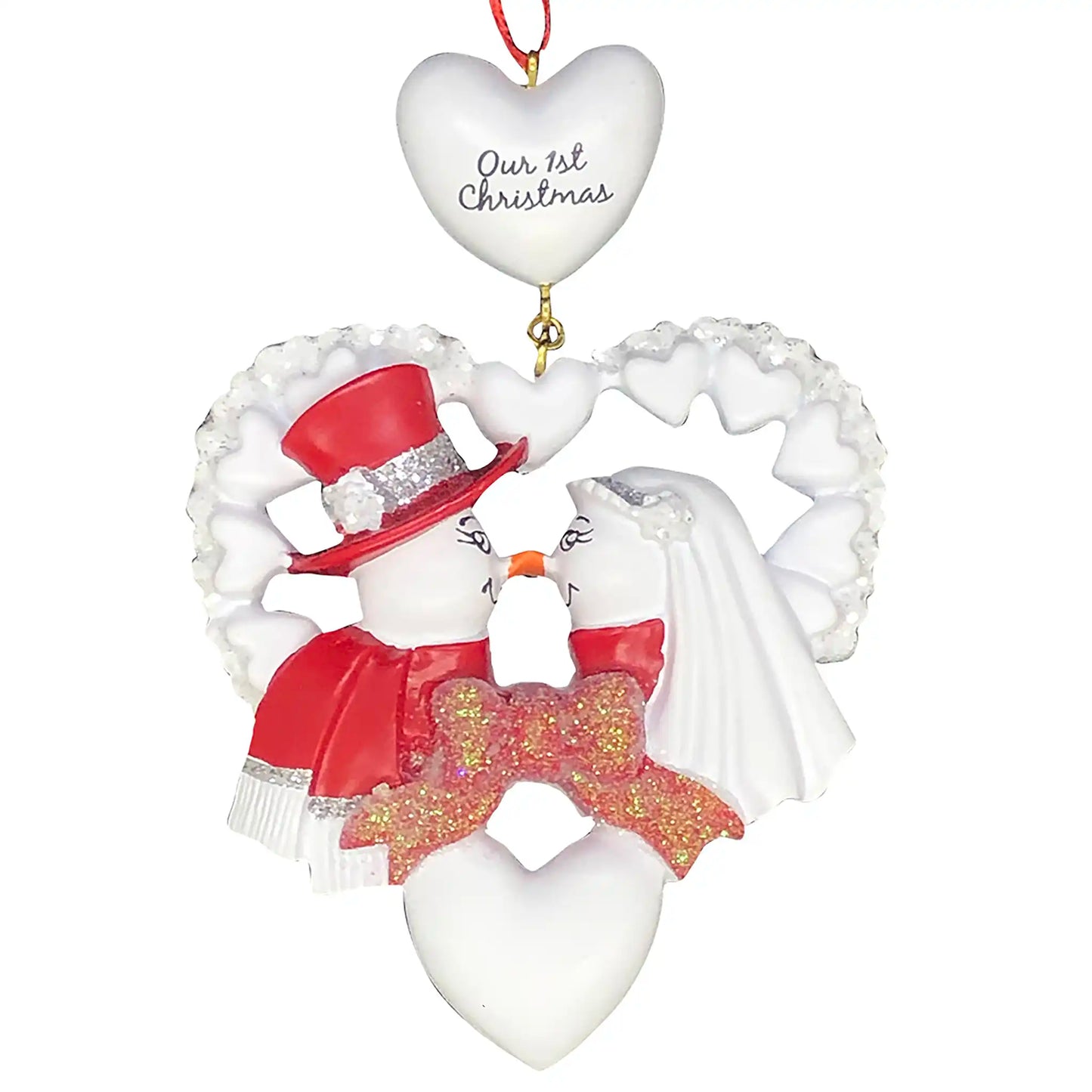 Snowman Wedding Personalized Ornament - Red