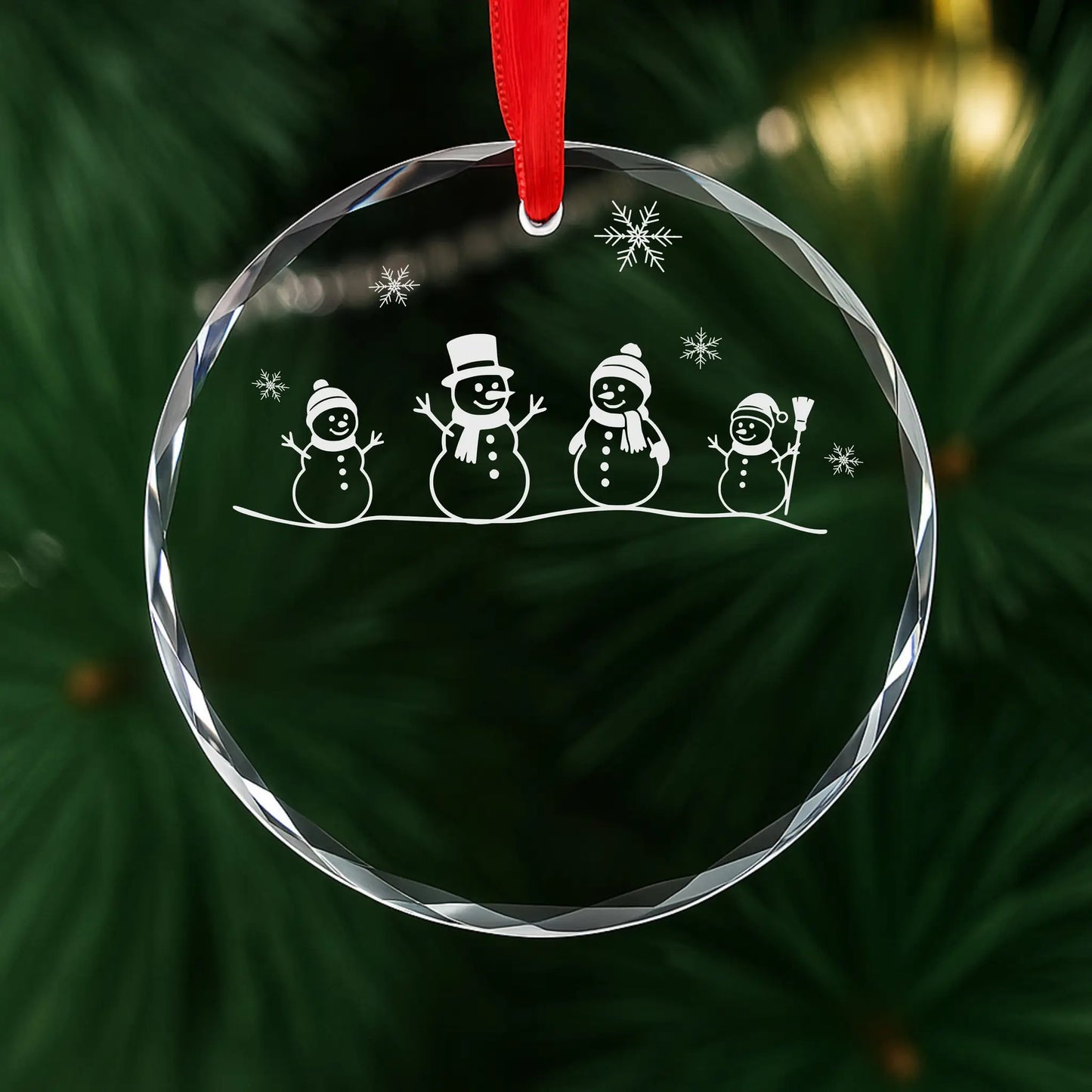 Snowman Family of 4 Glass Personalized Ornament