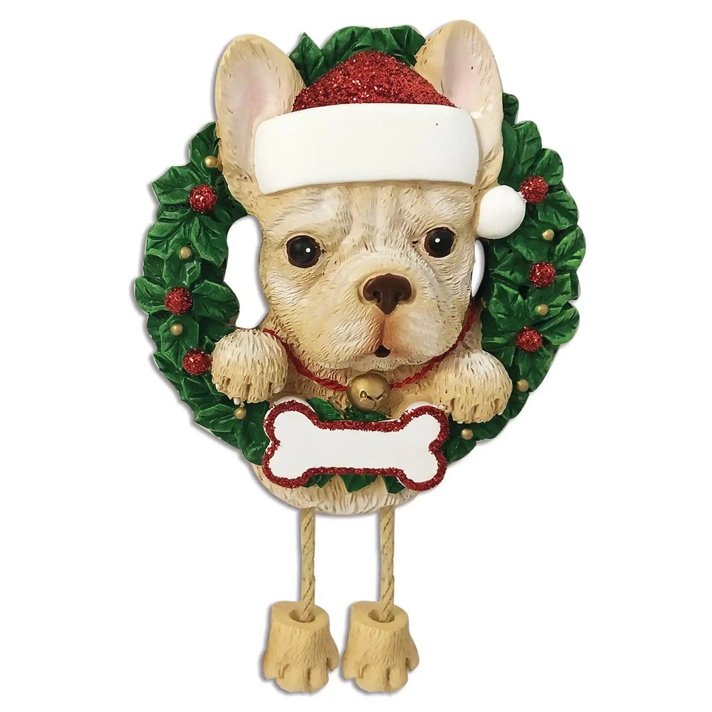 French Bulldog Wreath Christmas Ornament With Dangling Legs