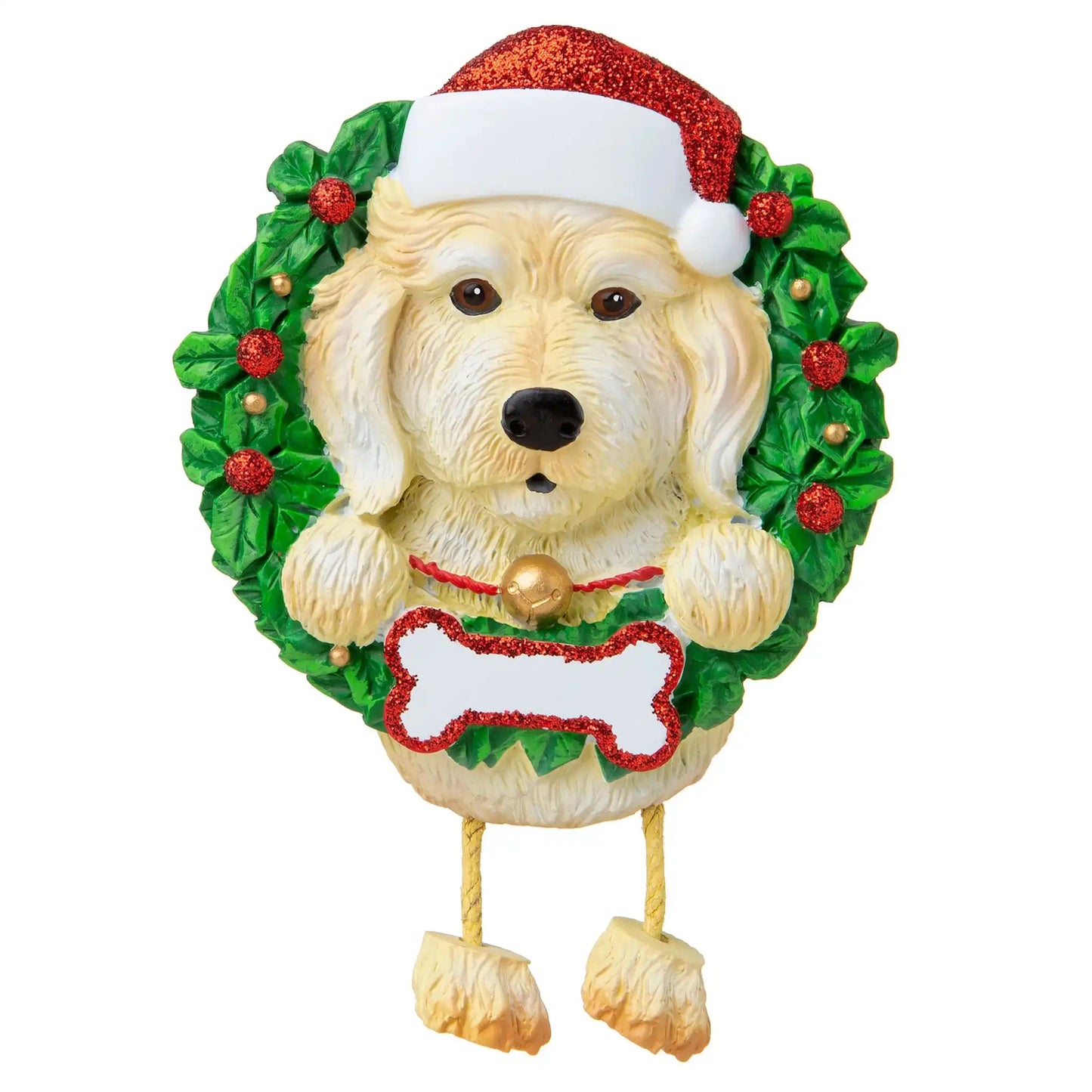 Adorno navideño de corona blanca de Labradoodle