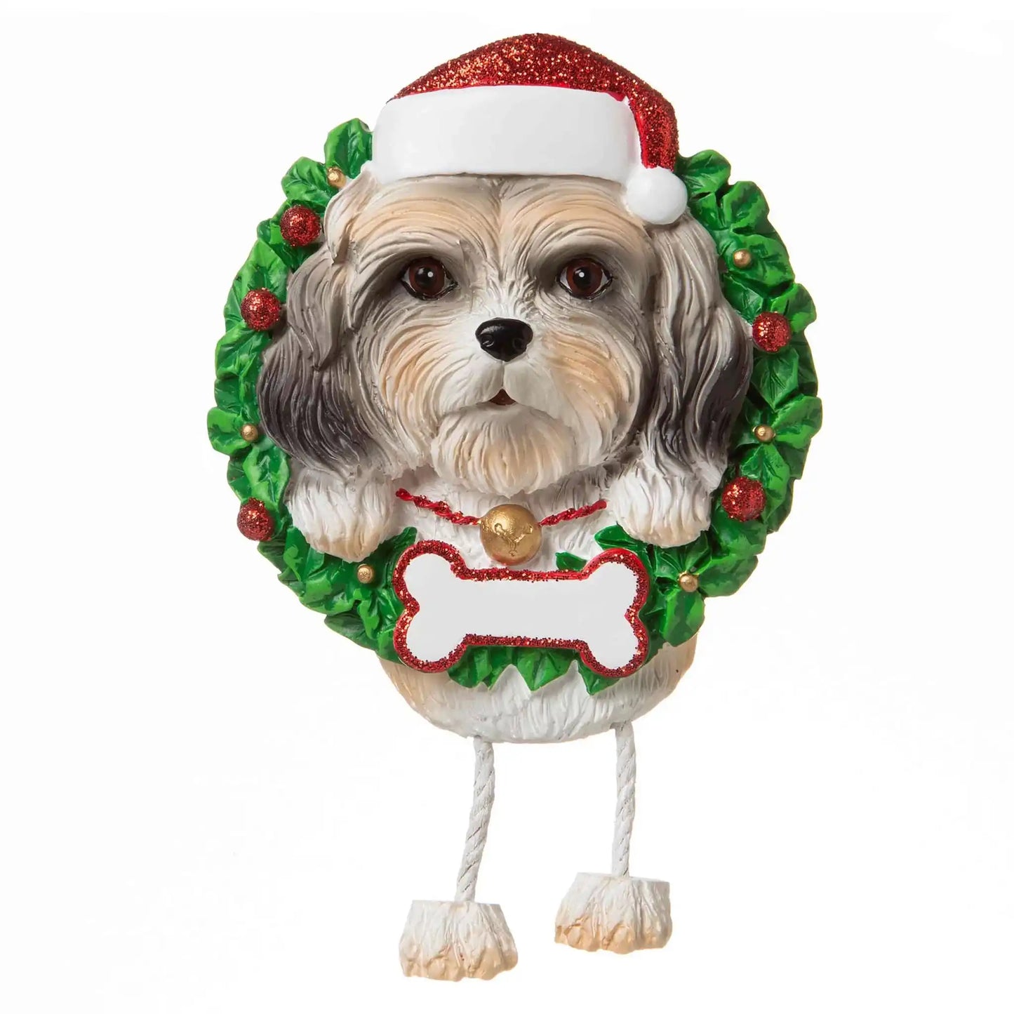 Adorno navideño de corona de Shih Tzu