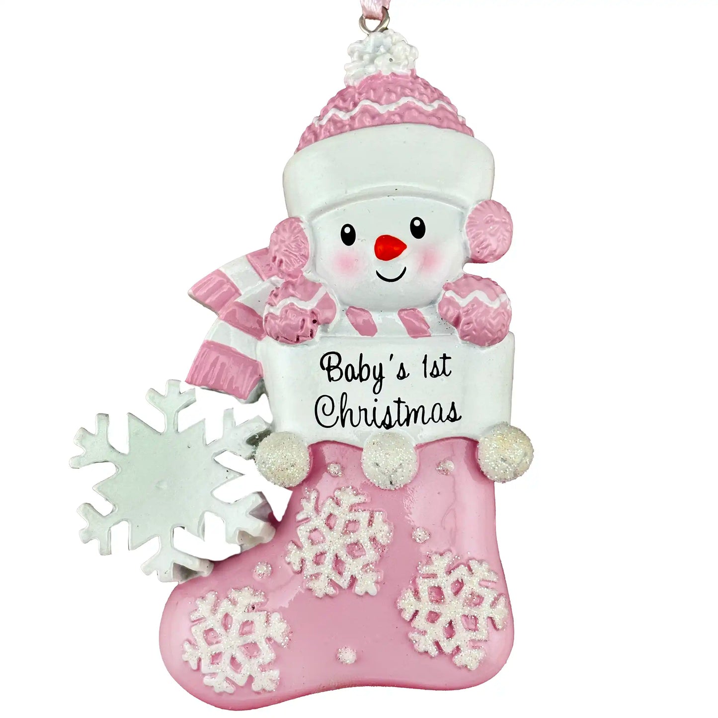 Pink Snowman First Christmas Personalized Ornament