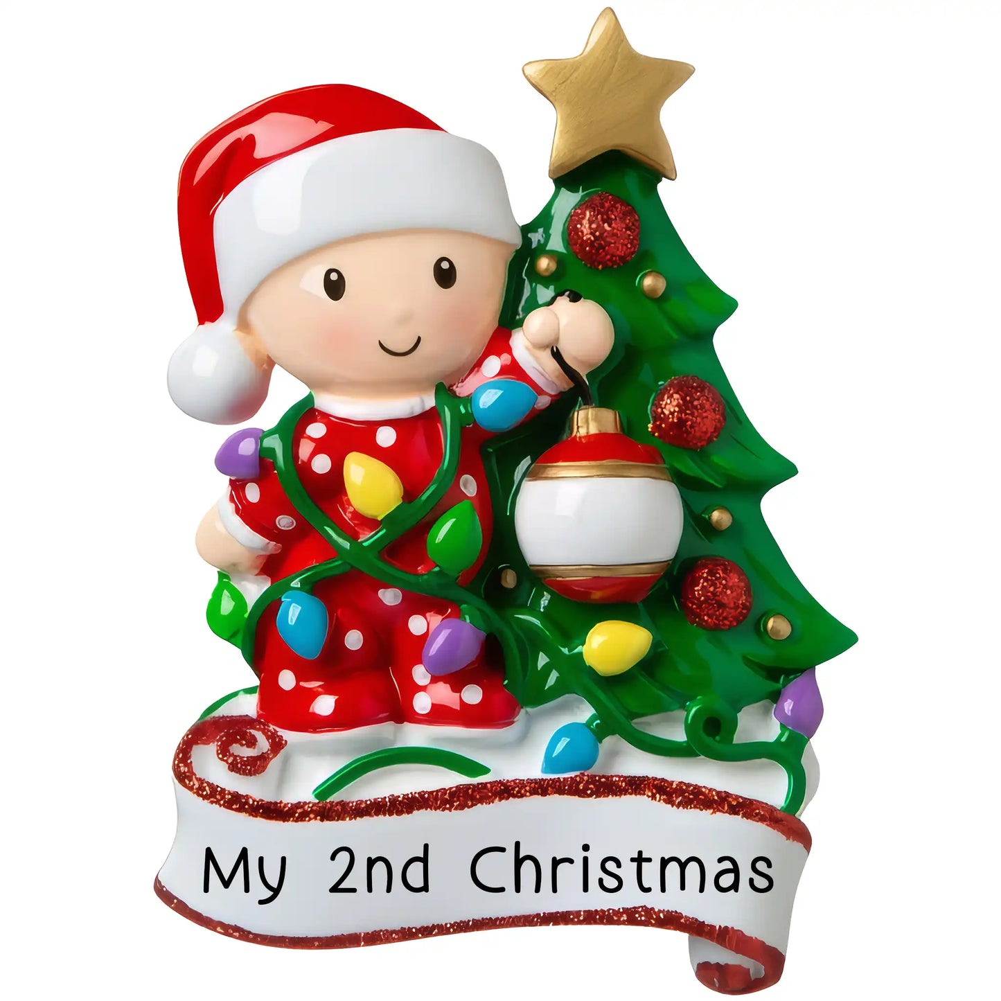 Baby's 2nd Christmas Tree Personalized Ornament - Red