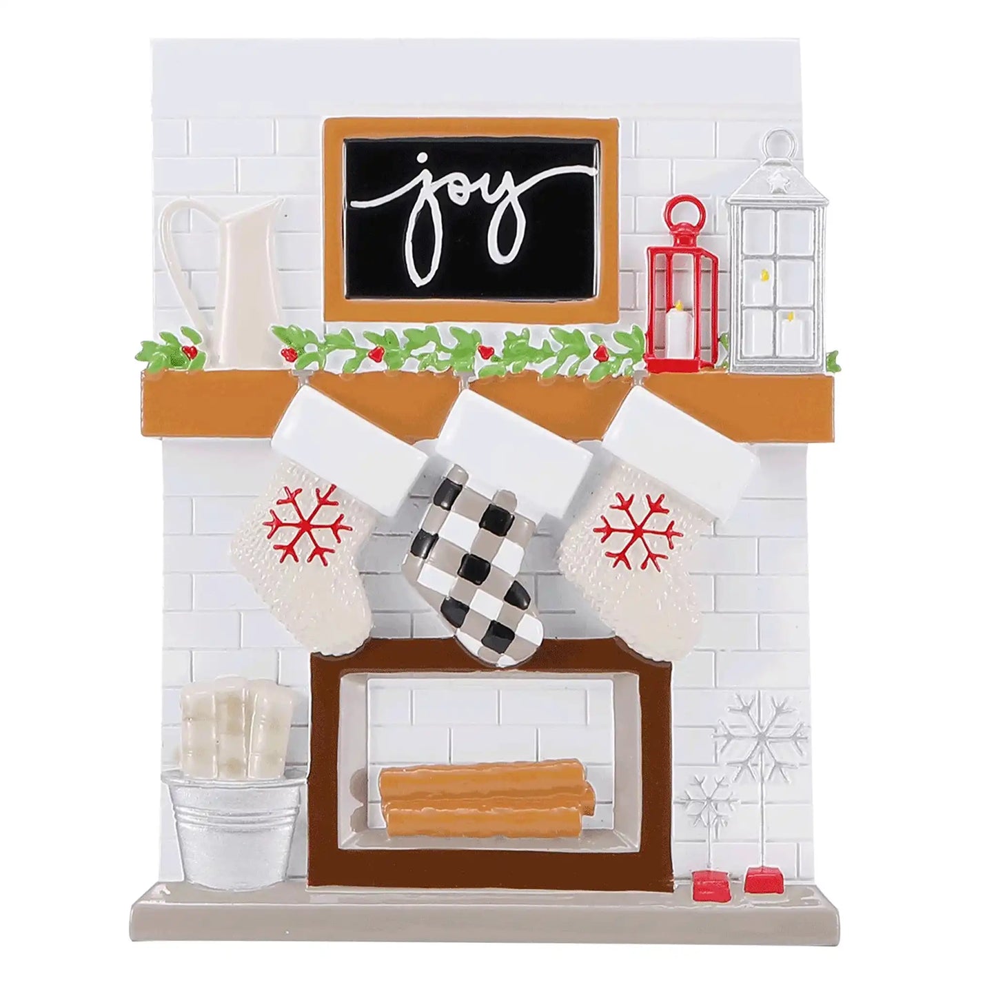 Adorno navideño familiar de 3 con chimenea Joy