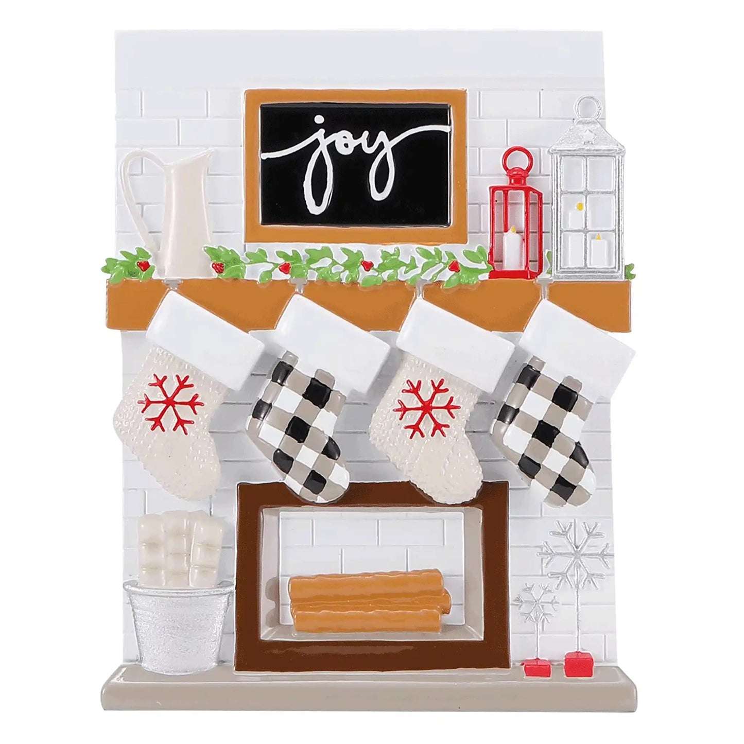 Adorno navideño familiar de 4 personas con chimenea Joy