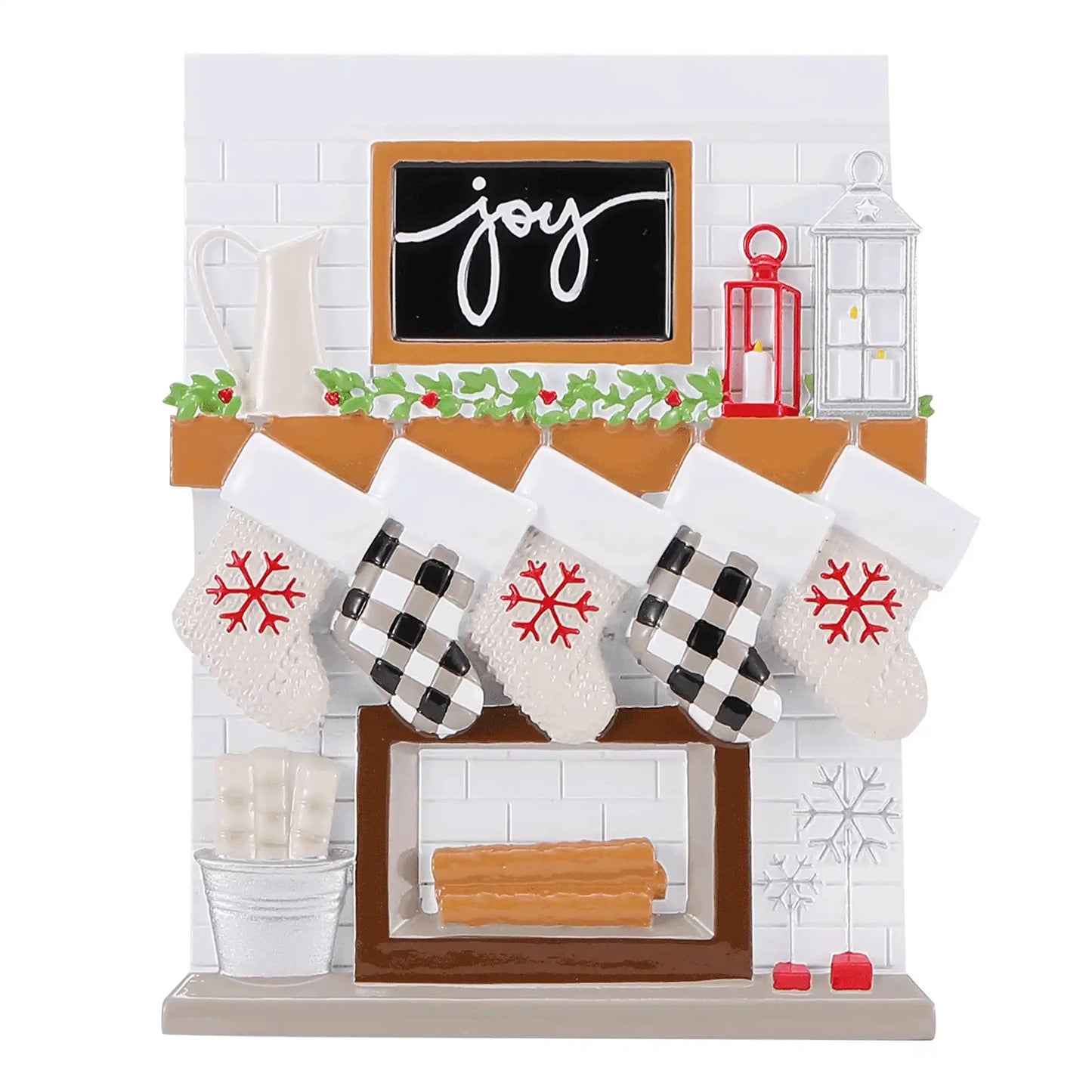 Adorno navideño familiar de 5 personas con chimenea Joy
