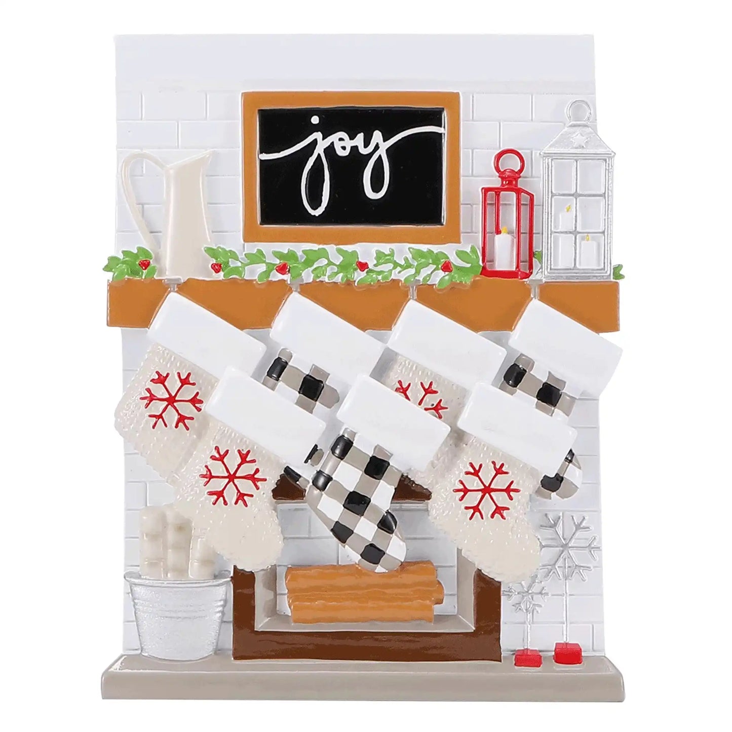 Fireplace Family of 7 Stockings Personalized Ornament