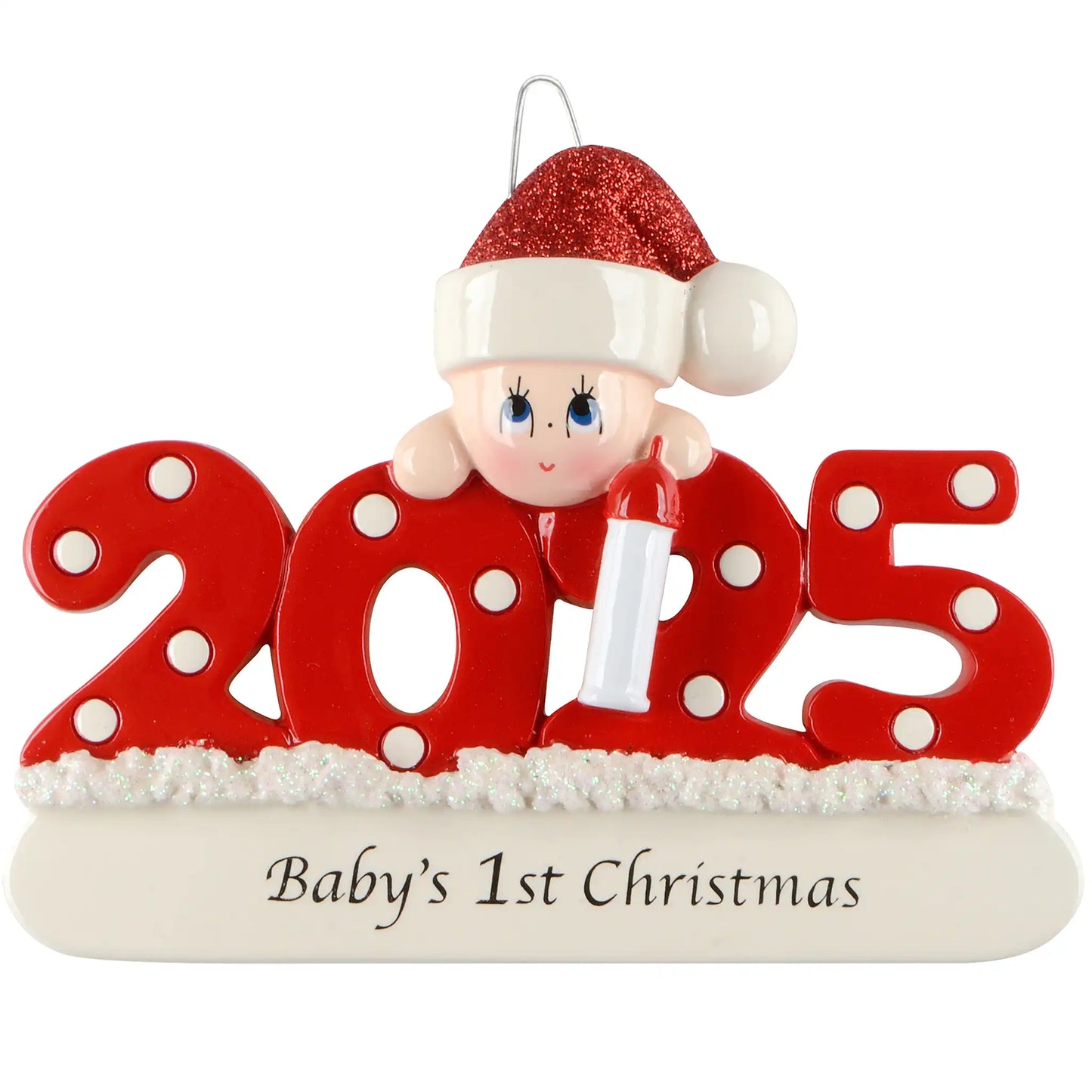 Adorno personalizado para la primera Navidad de tu bebé (niño o niña) - Rojo 2025