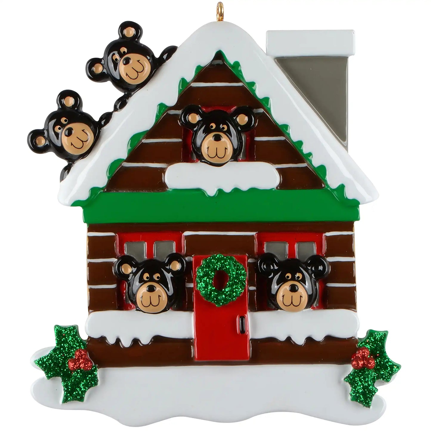 Mountain Cabin Family of 5 Personalized Ornament