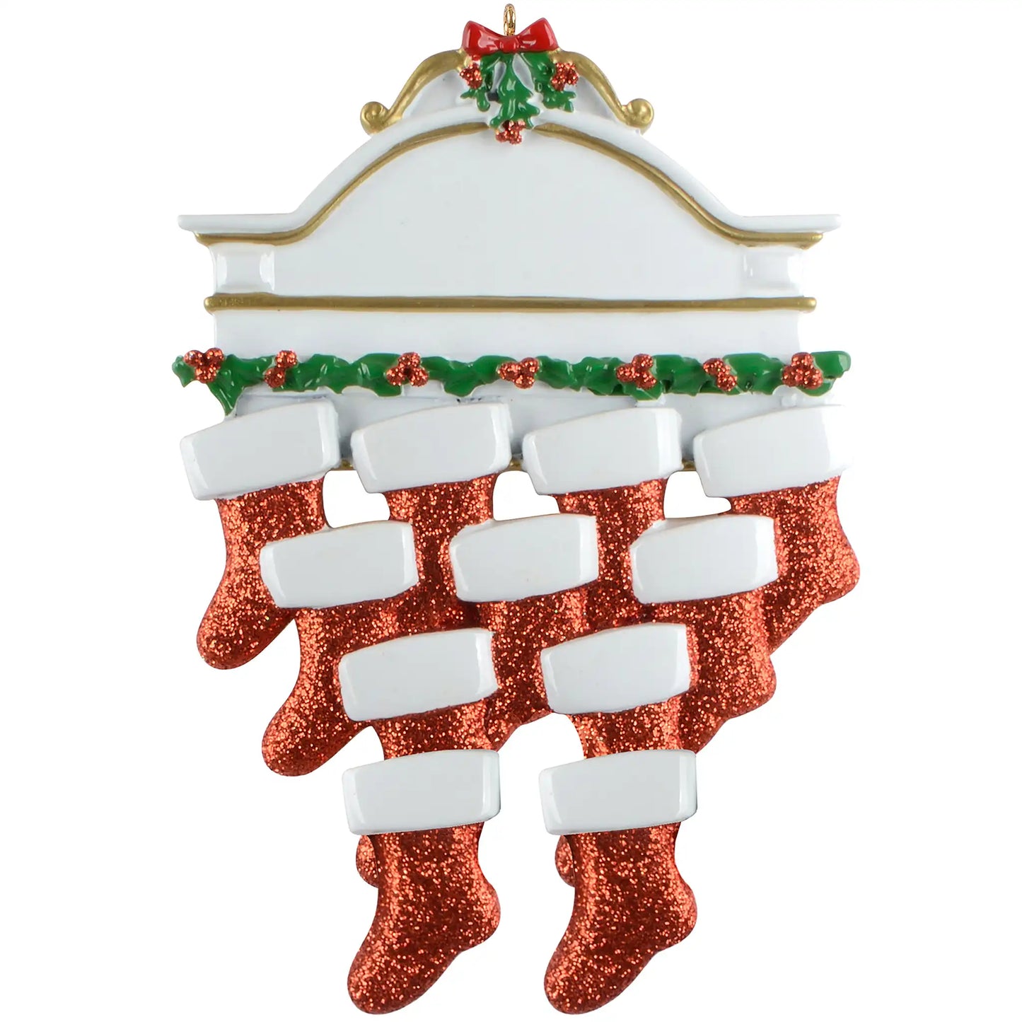 Adorno personalizado de la familia de 11 con medias rojas