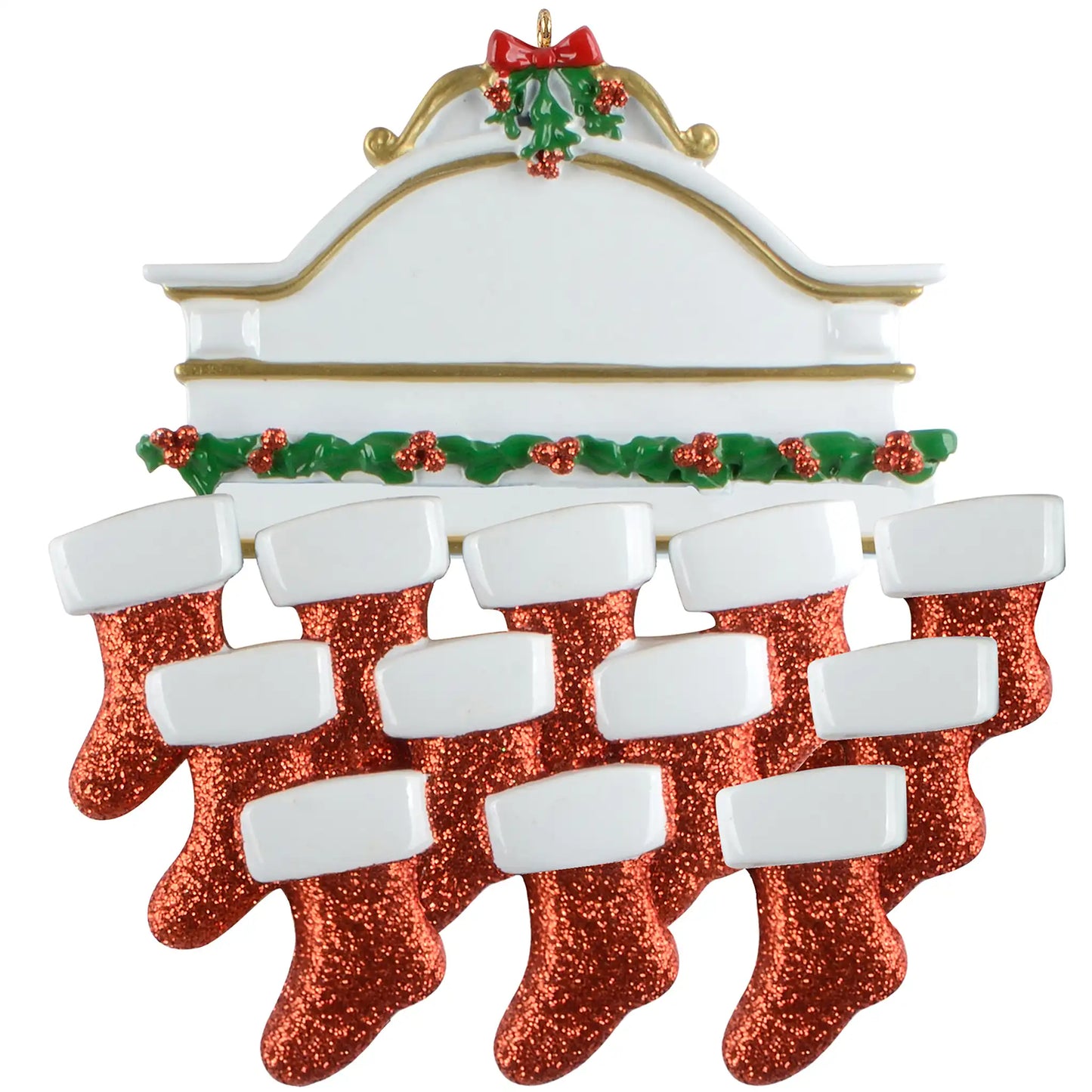 Adorno personalizado de la familia de 12 con medias rojas
