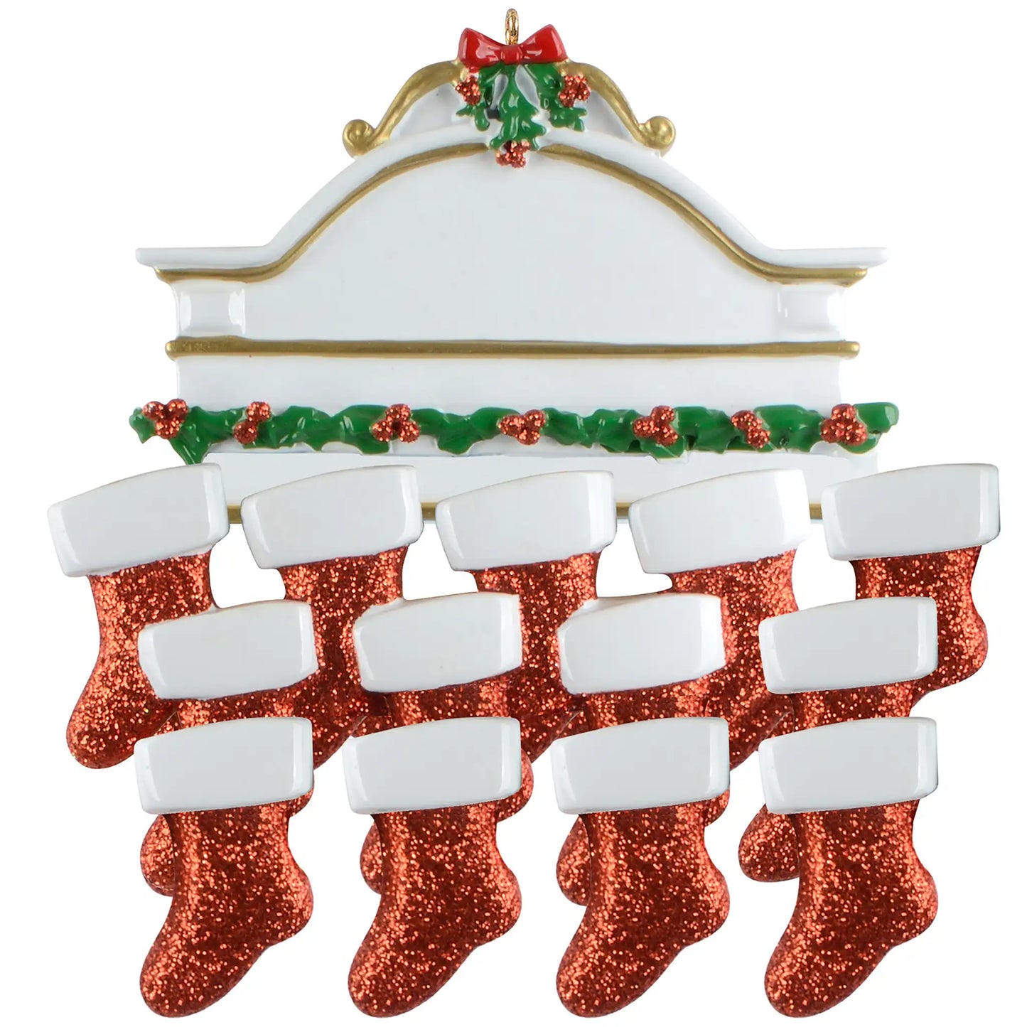 Red Stocking Family of 13 Personalized Ornament