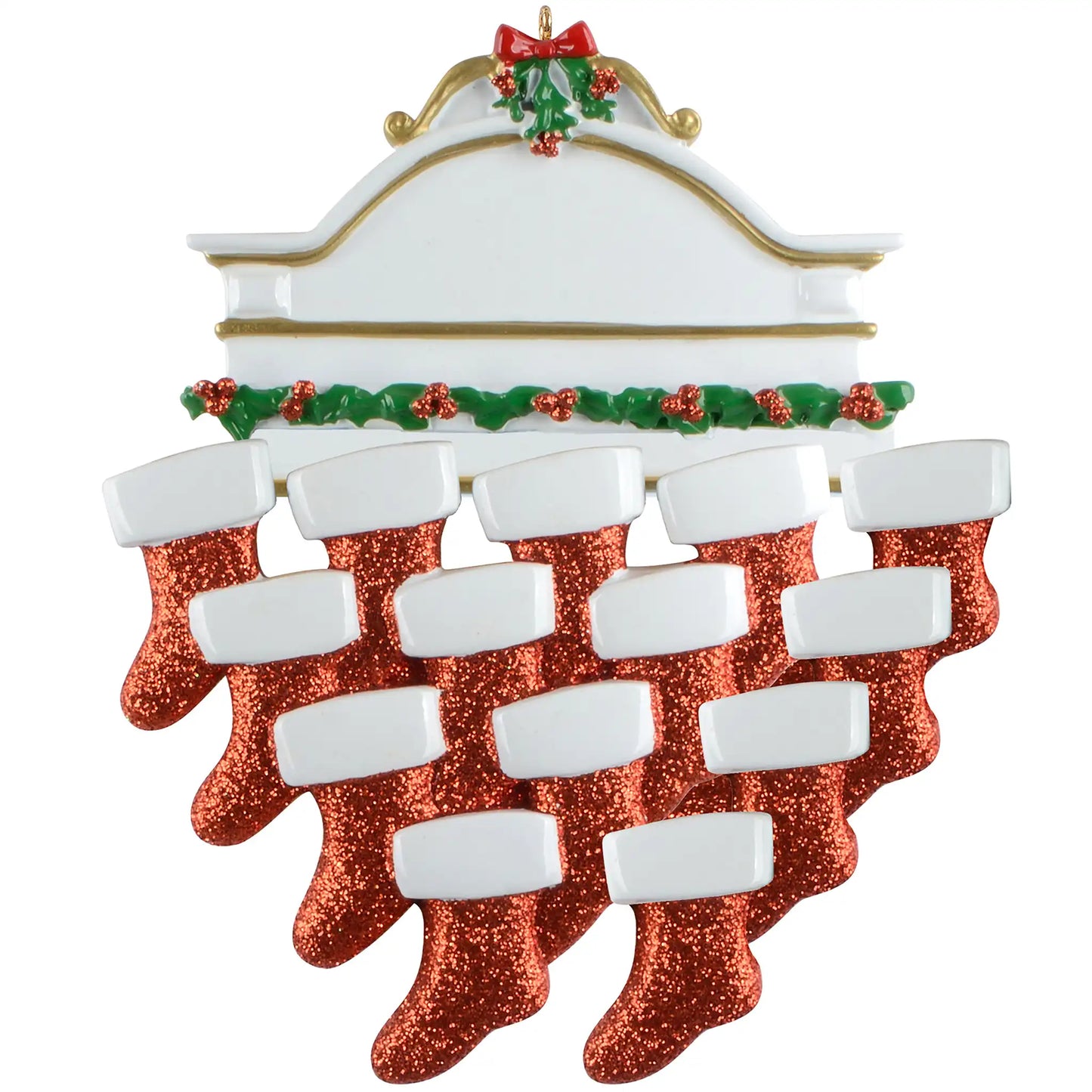 Red Stocking Family of 14 Personalized Ornament