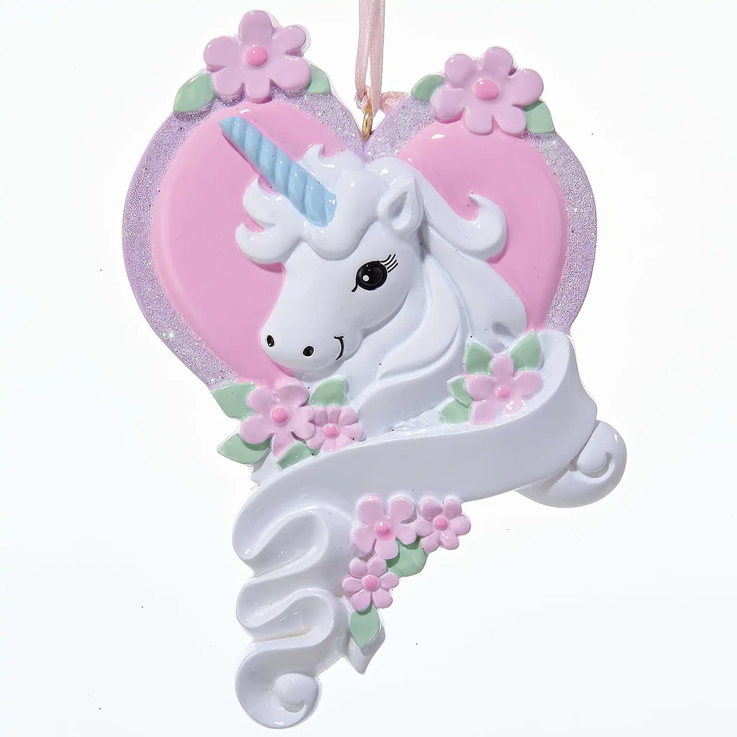 Adorno navideño de unicornio con corazón rosa