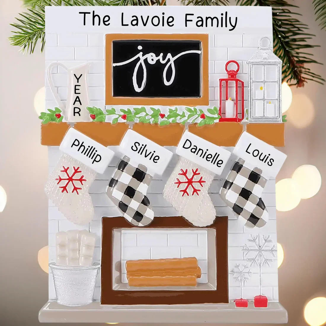 Fireplace Family of 4 Personalized ornament from MyOrnament.com