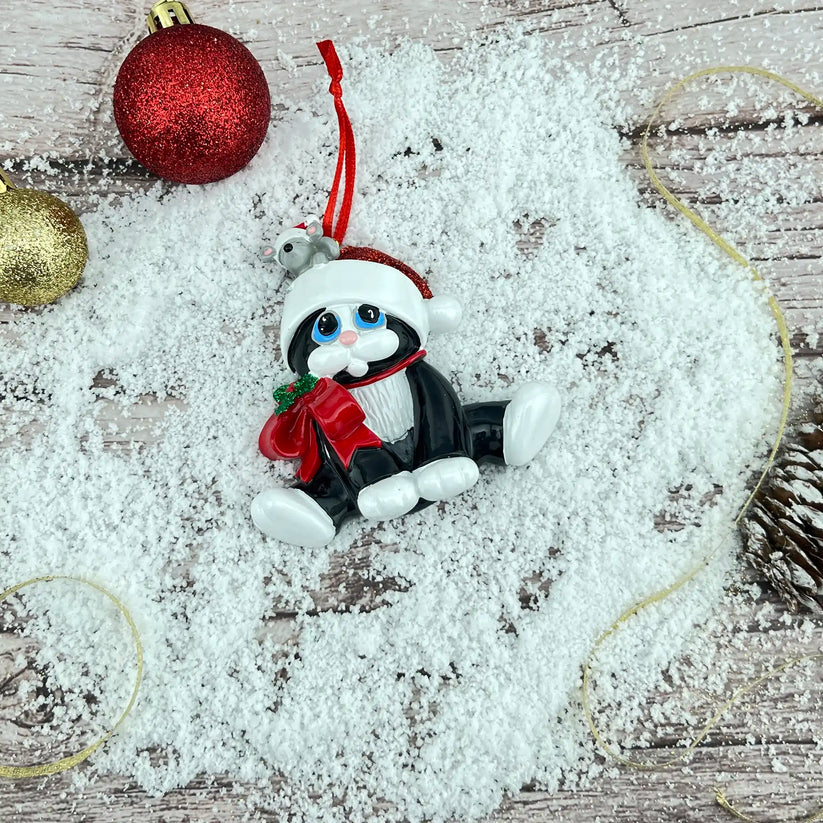 Personalized Black and White Tuxedo Cat Christmas Ornament from My Ornament.