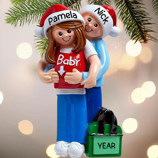 Its A Baby Expecting Couple Personalized Ornament sweet pregnancy announcement ornament featuring expecting couple design with customizable names and due date