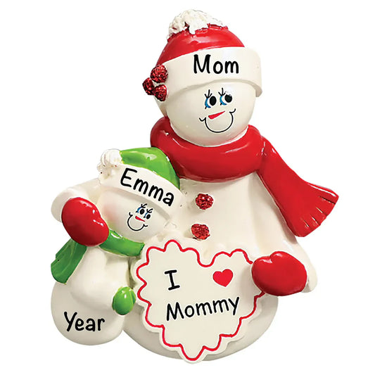 Personalized I Love Mommy ornament with mom and child snowman keepsake Mother's Day gift with child name and year